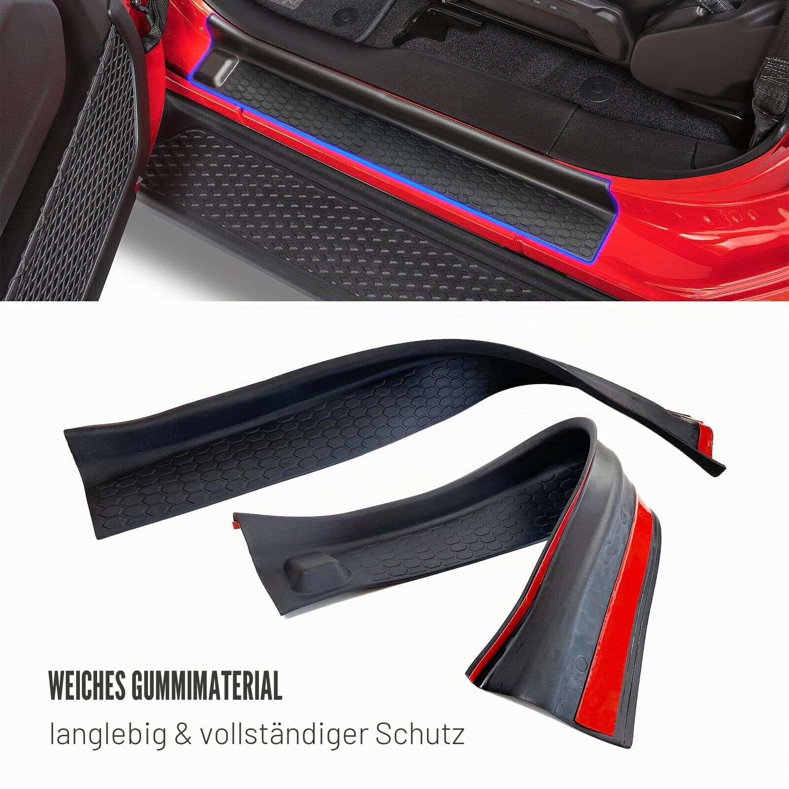 Türschwellenschutz-Set, Türeinstiegsschutz, Schwarze Einstiegsleistenabdeckung, passend für Jeep Wrangler JL JLU 2018–2024, 4-türig und Jeep Gladiator JT, 4-türig