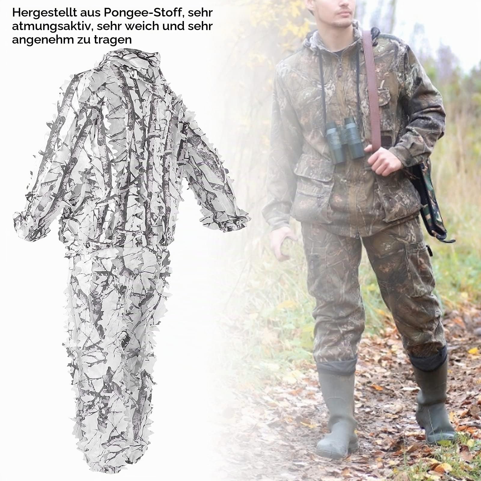 Teror 3D Leaf Suit, Snow Wild Camouflage Ghillie Suit 3D Leaf Jacken und Hosen Set Kleidung für die Jagd