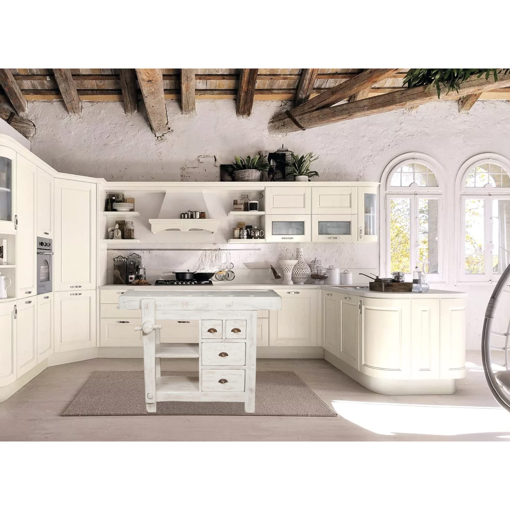 Biscottini Mesa alta de trabajo 116 x 90 x 63 cm fabricada en Italia | Isla de cocina encimera madera maciza | Banco de cocina | encimera de cocina madera