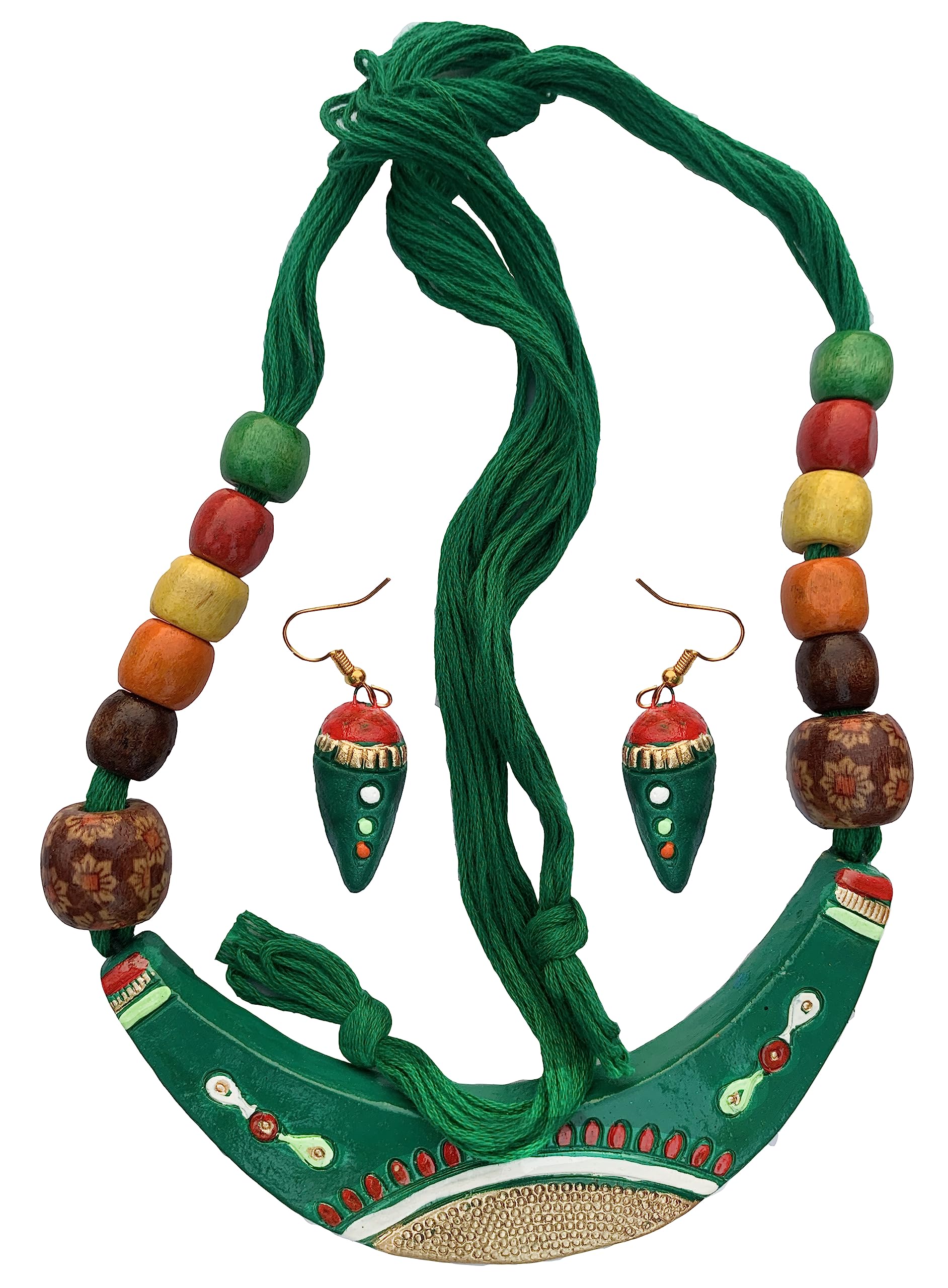 SharanyaD Handmade Terracotta Jewellery Set with necklace and earring, Womens Contemporary Terracotta Necklace -Hansuli Flat Green (B0C4V9ZR2M) Amazon Price History, Amazon Price Tracker