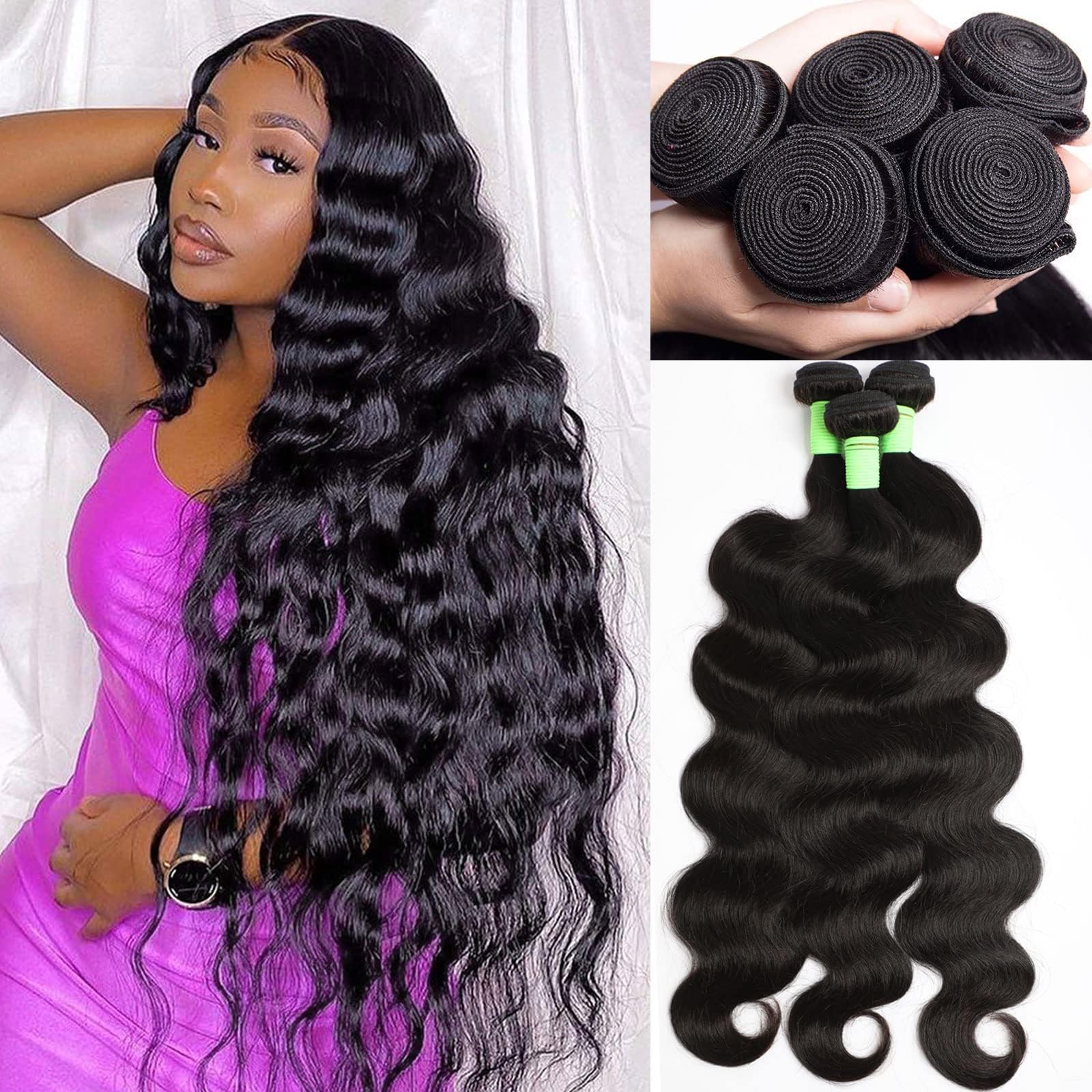 Brazilian Human Hair Bundles Body Wave Unprocessed Virgin Hair Extension Wave Weave Hair Human Bundles (18 20 22)