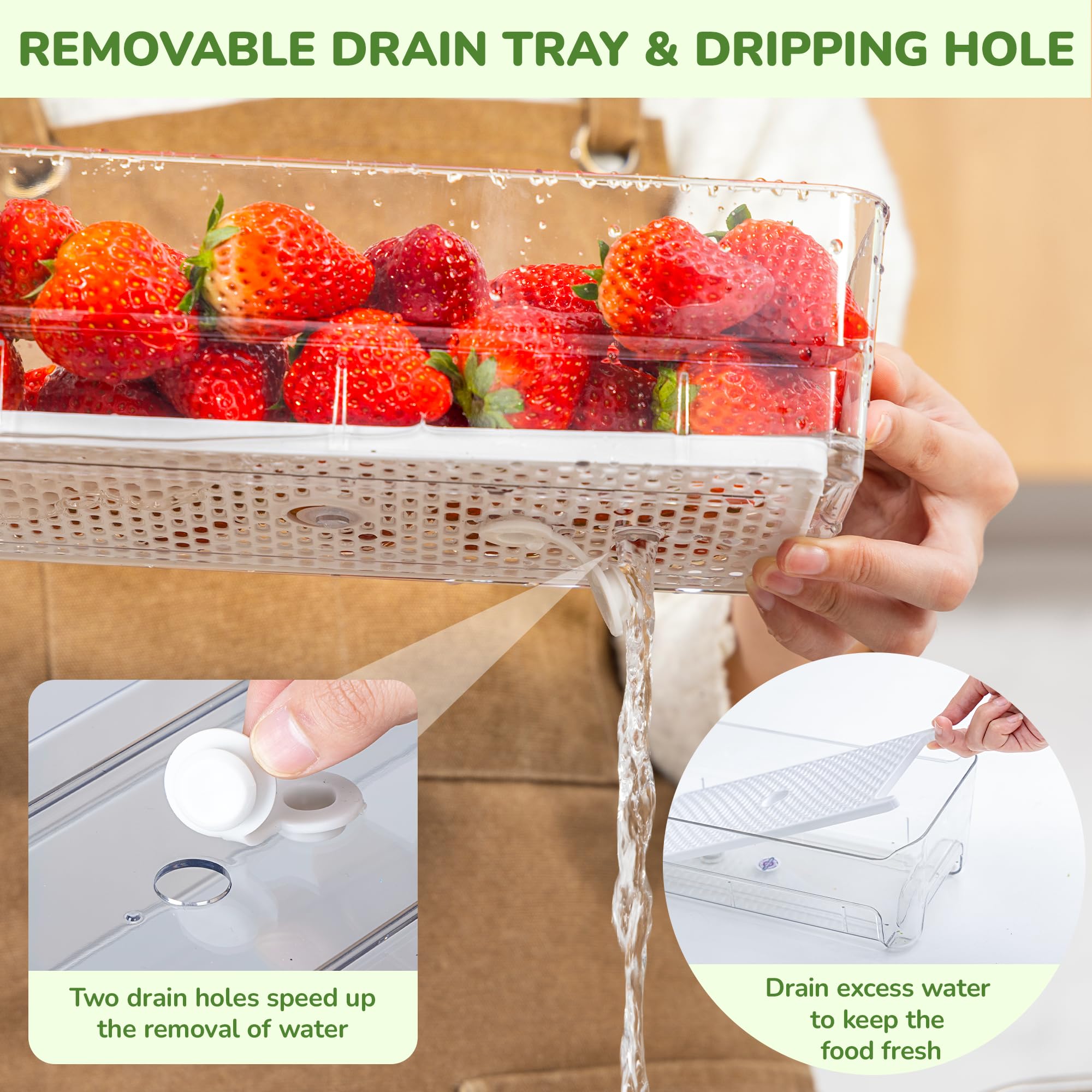 Confezione da 4 organizzatori impilabili per frigorifero, contenitori estraibili per frigorifero, con coperchio, grandi organizer trasparenti per cassetti del frigorifero, congelatore, cucina
