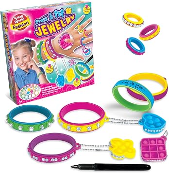 Small World Toys Press & Pop Jewelry Kit with Fidget Bracelets for Kids 4+