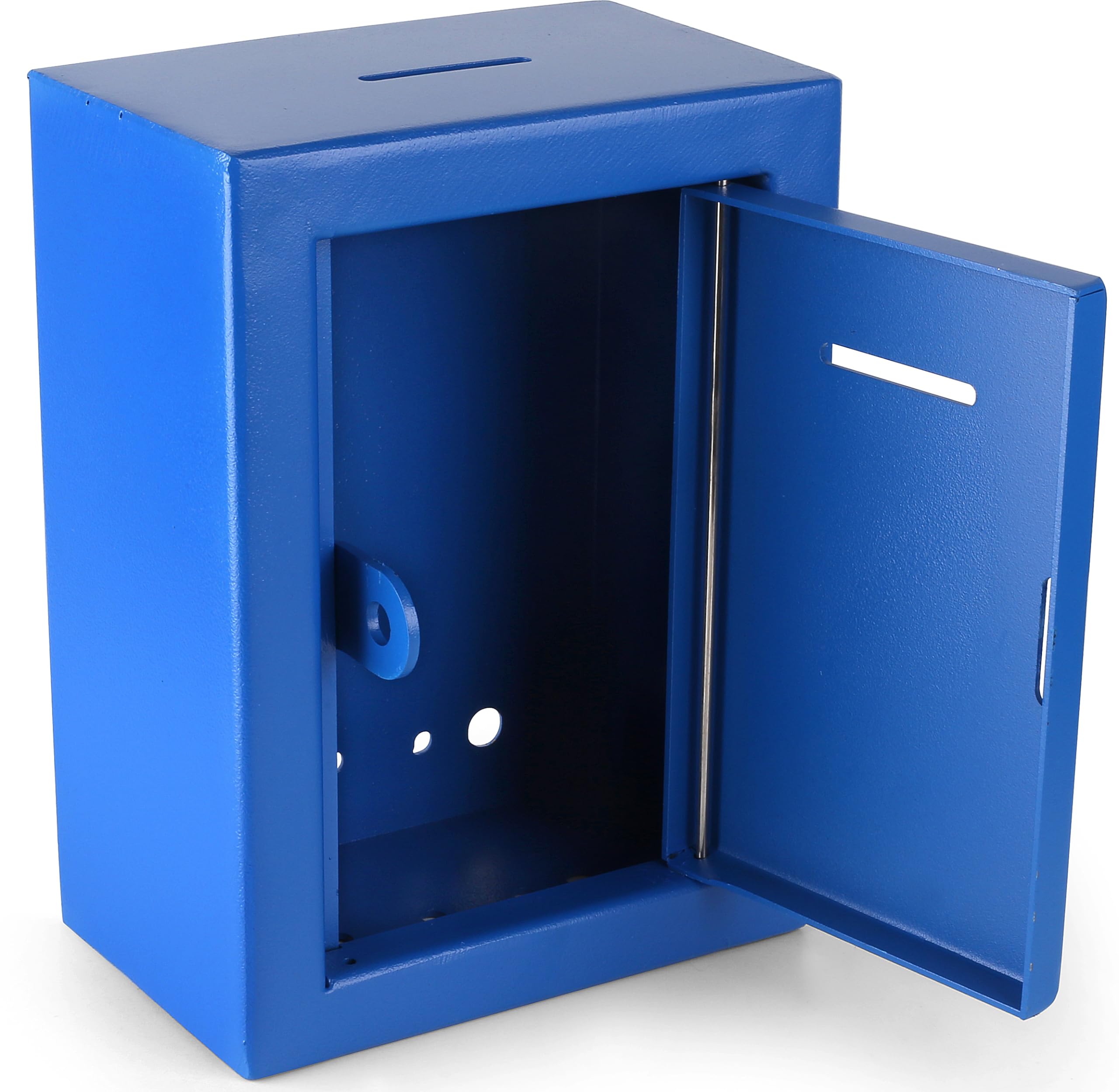 Metal Donation Box Charity Steel Collection ballot Box Office Suggestion Box Secure Box With Front and top Slot Easy Wall Mount with pre drilled holes 8.5x6.5x4" Drop Box for Home and Office(Blue) - Image 2