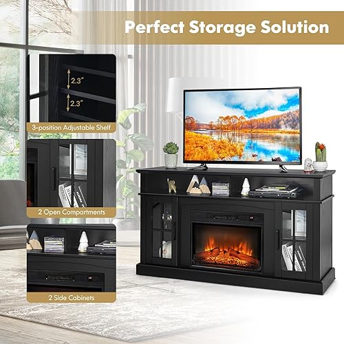 Miniatura 7 de COSTWAY Soporte eléctrico para TV con chimenea para televisores de hasta 65 pulgadas, calentador de 1400 W con control remoto, temporizador de 6