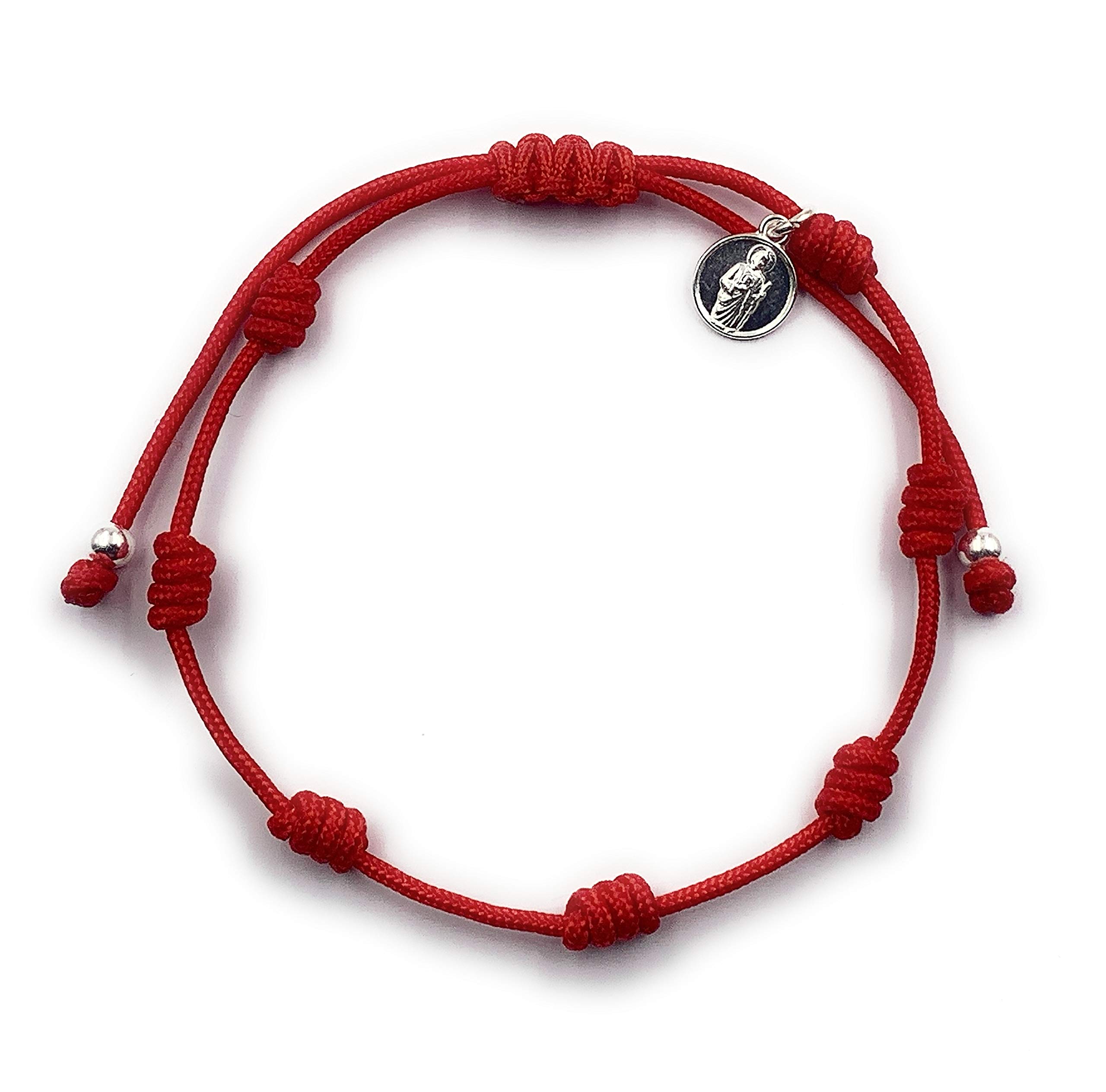 A ALESSANDRA BOHO Alessandra Boho - Pulsera Mujer de Hilo Rojo con 7 Nudos y Mini Medalla de San Judas Tadeo para la Buena Suerte y Contra el Mal de Ojo