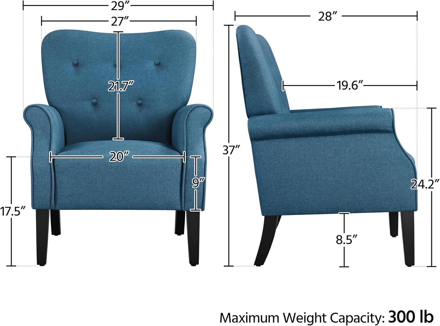 Detailed dimensions of the armchair