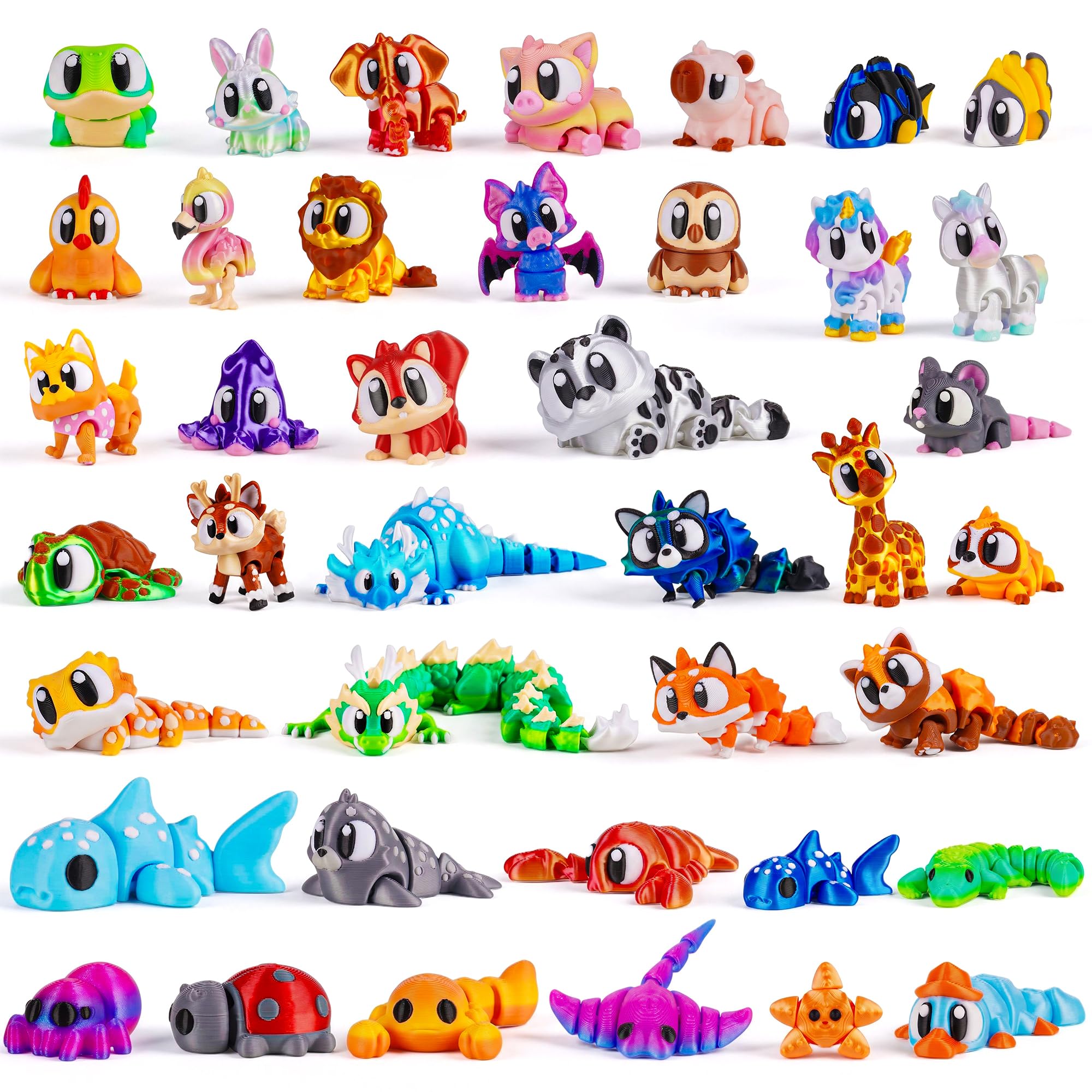 40 PCS 3D Printed Mini Animals Fidget Toys Set, All Different Articulated Animal Figures…