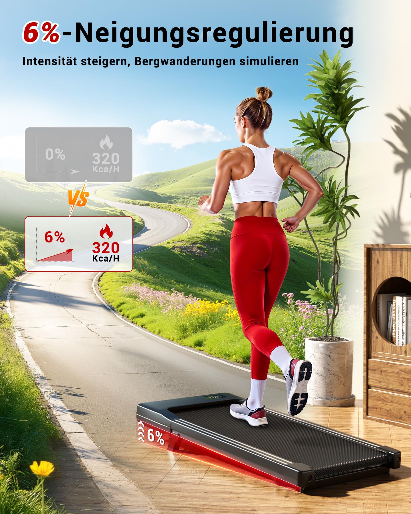 Superun Walking Pad mit Steigung 6%, Laufband für Zuhause mit App max 6km/h und 12km/h Version, Schreibtisch- Laufband bis 136 kg Belastbar mit Multiplayer-Rennen und Trainingskurse Erlebnis vor Ort