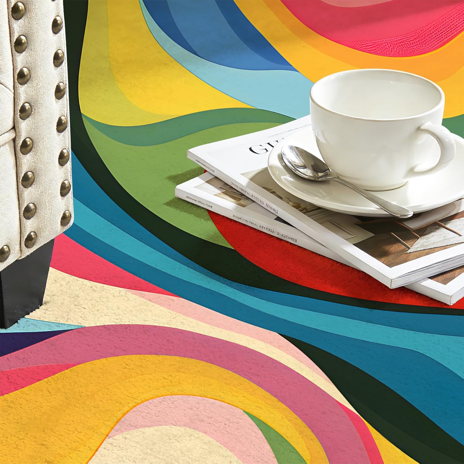 Area Rug Washable Entryway Rug,Soft Non-Slip Half Circle Doormat for Kitchen Bedroom Lightweight Semicircular Area Rugs (Colorful, 24x36 inch)