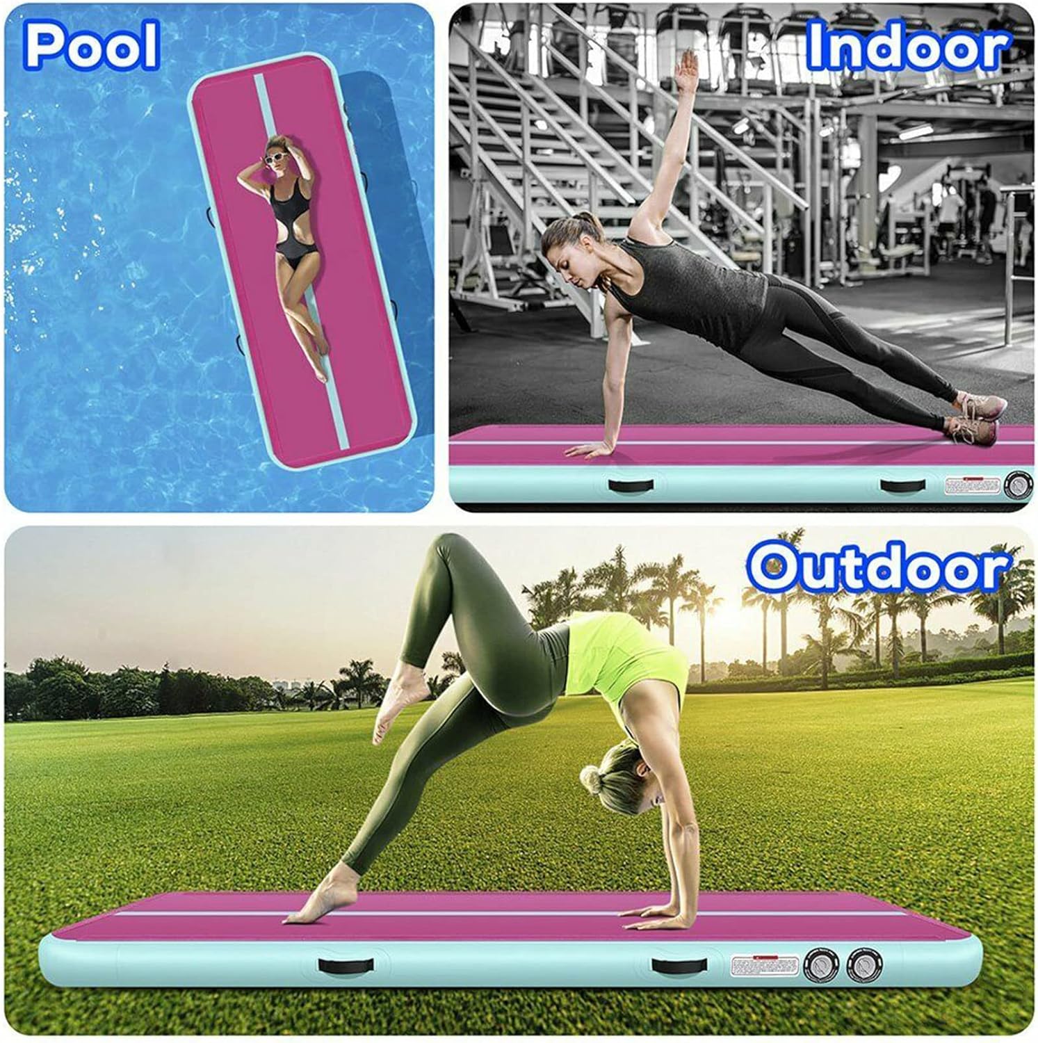 Inflatable Air Track Home Gymnastics Tumbling Mat Gym Yoga Mat Cheer Track Floor with Air Pump for Tumble/Gym/Training/Cheerleading/Water : Sports & Outdoors
