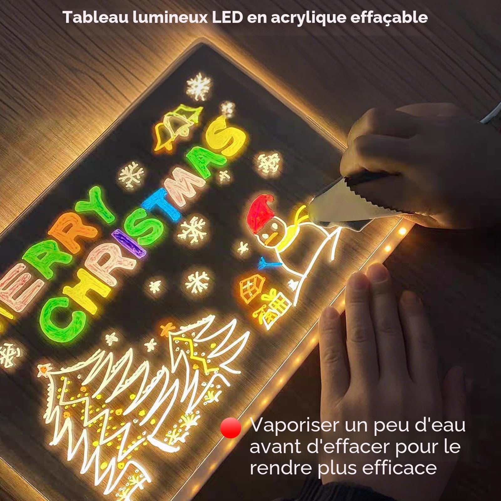 Tableau à dessin lumineux Message Effaçable LED, 20CM*30CM Tablette Lumineuse Dessin Avec Stylo 7 Couleurs et Support Réglable, Tableau Magique, Led Message Board,Tableau D'écriture