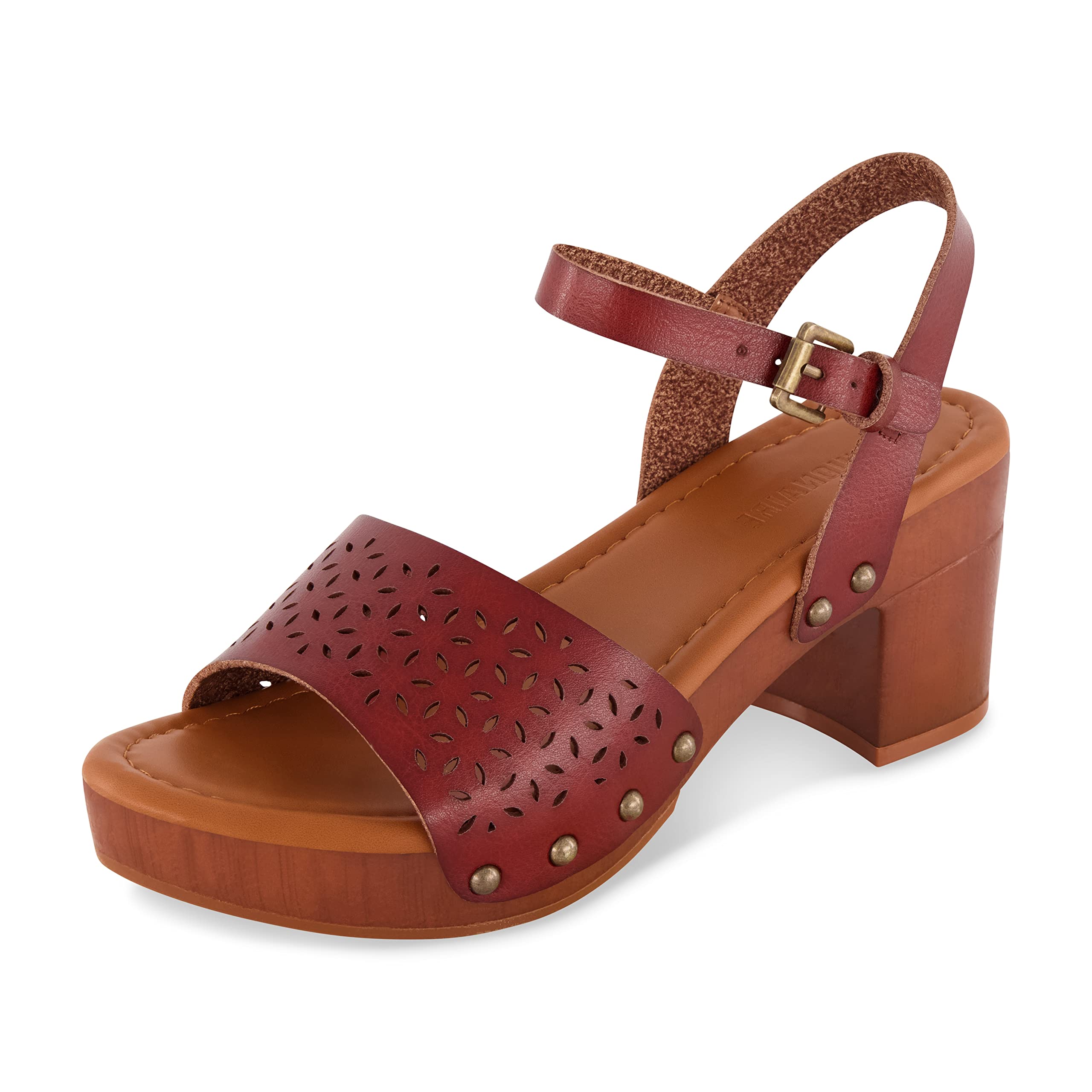 CUSHIONAIRE Women's Shea Faux Wood Sandal +Comfort Foam & LiteSole Technology, Wide Widths Available