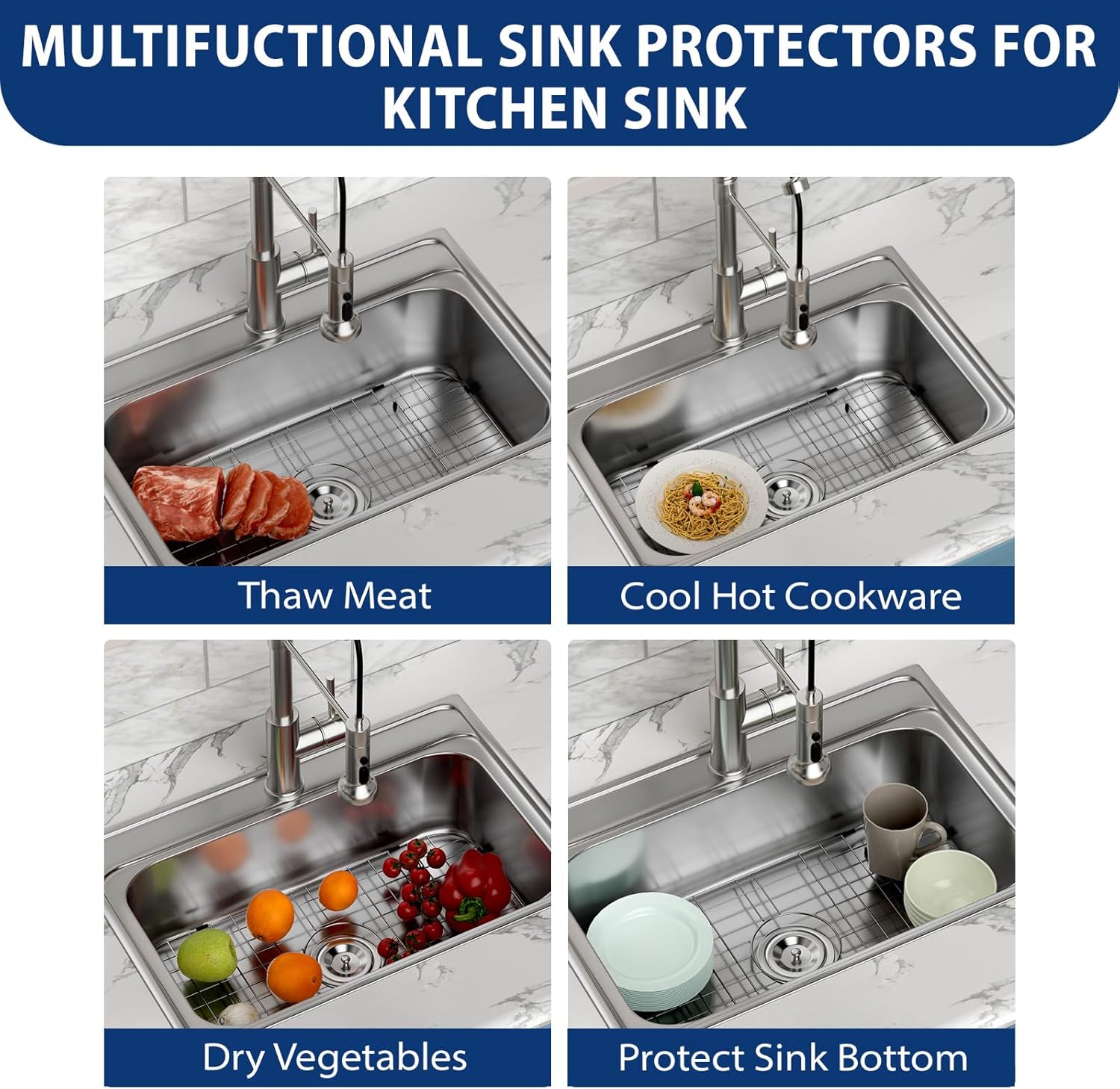 Sarlai Sink Protectors Grid, Stainless Steel Sink Grate for Bottom of Kitchen Sink, 24-1/9" x 12-3/5" with Centered Drain 304 Premium Stainless Steel Protector Grid Grate Rack