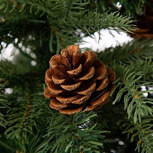 Miniatura 17 de Glitzhome Árbol de Navidad artificial de abeto verde preiluminado de 7 pies con soporte de metal de fácil montaje, 9 árboles de Navidad artificiales