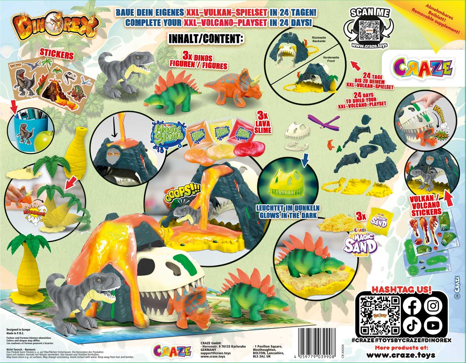 CRAZE Calendario De Adviento Con Juguetes Dino Playset, Calendario De Dinosaurios Para Niños, El Calendario Incluye Un Volcán Con Lava De Slime, 24 Sorpresas De Dinosaurios Para Navidad — view 7