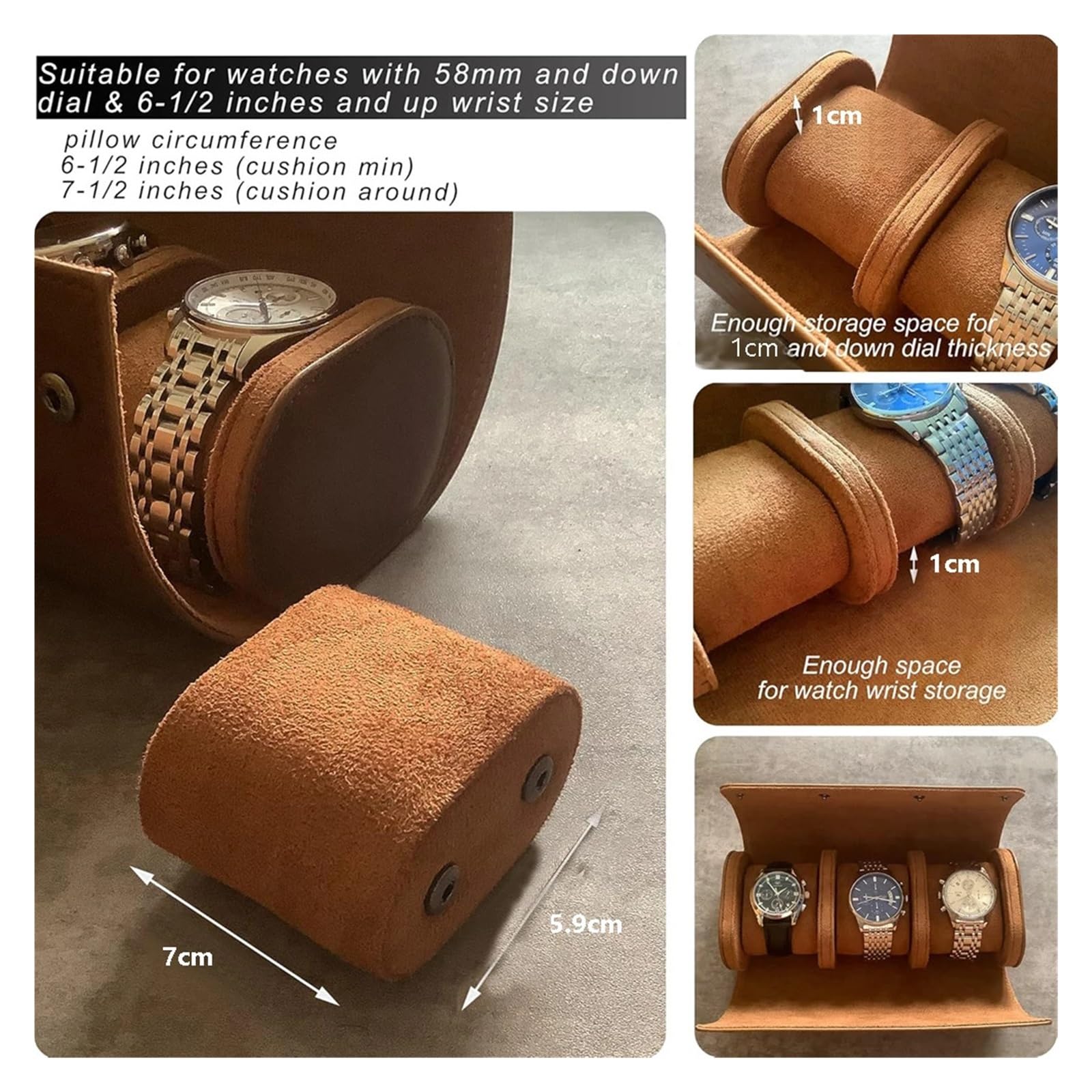 Custodia da viaggio for rotolo di orologio con cuscino rimovibile da 1 pezzo