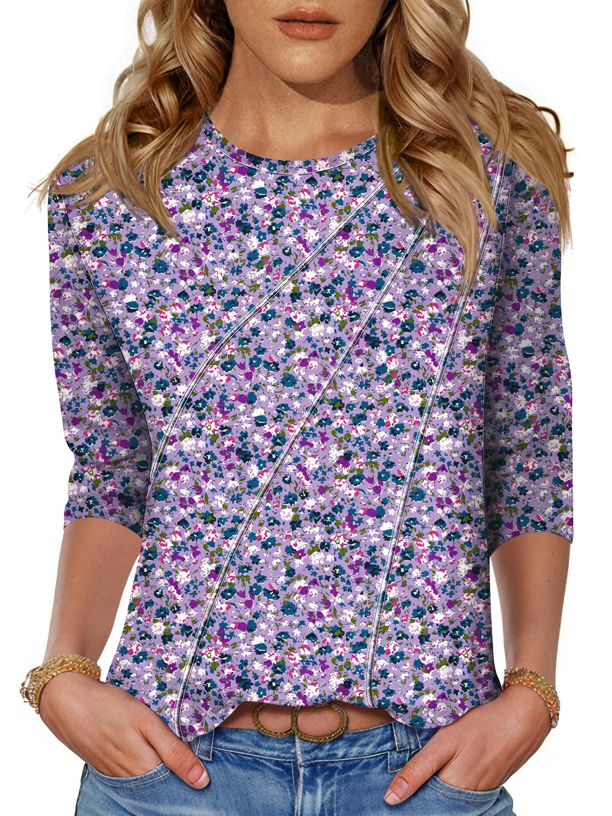 Kistore 3/4 Length Sleeve Shirts for Womens Pleated Summer Tops 2025 Fasion Trendy Spring Blouses — view 17