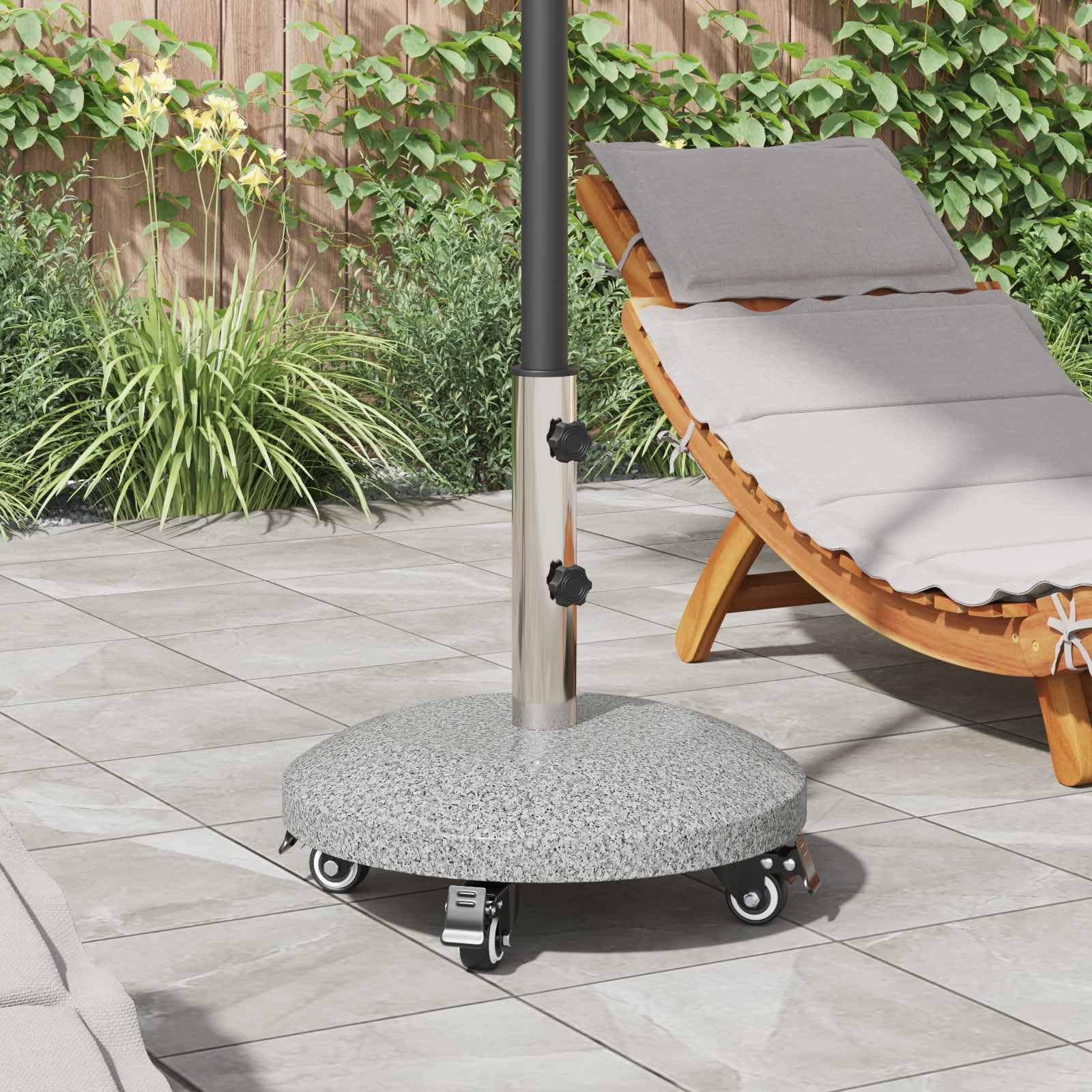 Granit podstawa parasola z kółkami, na drążek 4-5 cm, waga 27,2 kg, odporny na warunki atmosferyczne stojak na parasol przeciwsłoneczny na balkon, taras, do ogrodu, patio, wytrzymała podstawa
