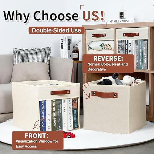 Miniatura 5 de HNZIGE Cubos de almacenamiento de 11 x 11 pulgadas para organizador de almacenamiento, estante de tela para organizador de cubos, contenedor de tela