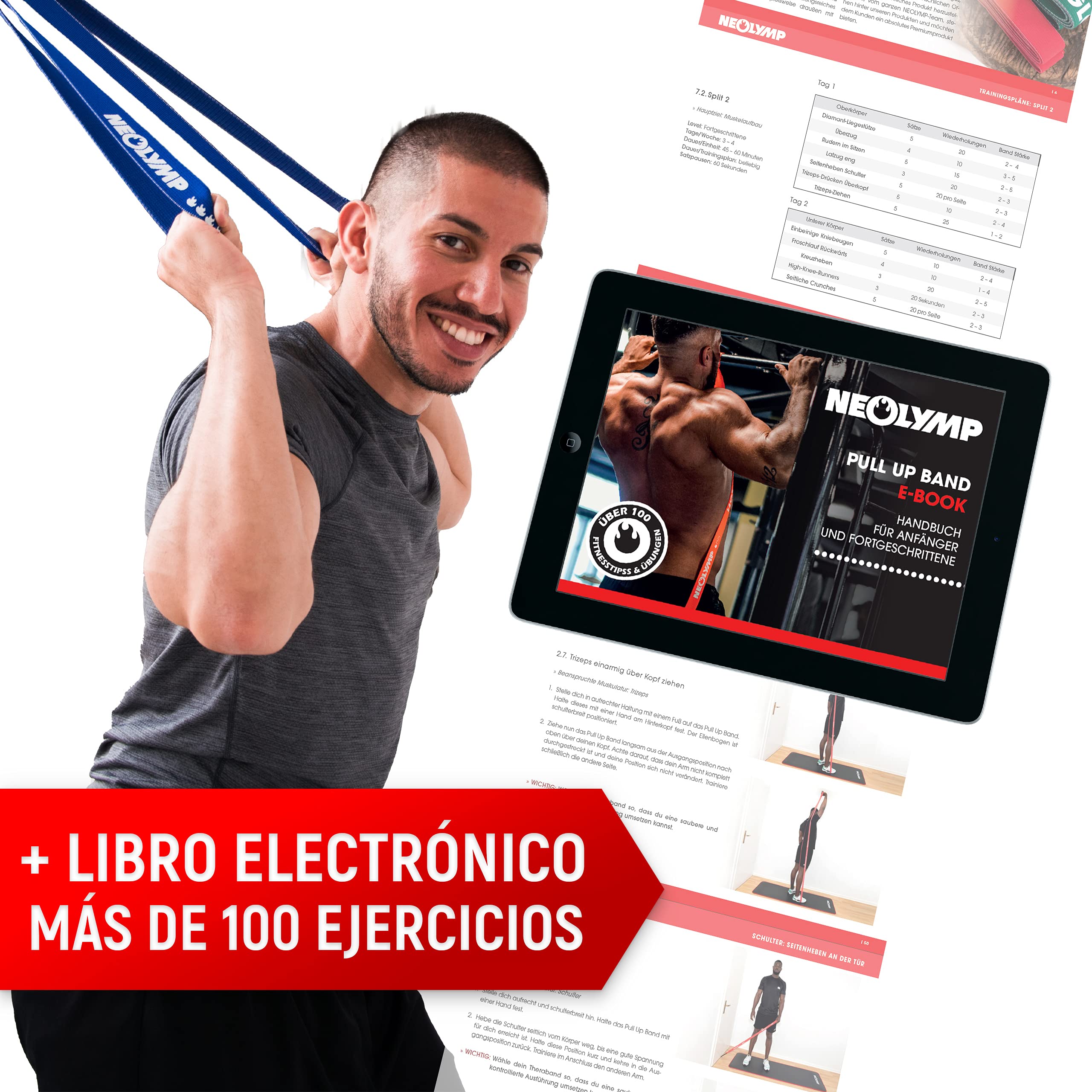 NEOLYMP Bandas elasticas Fitness + Libro electrónico con más de 100 Ejercicios – Cintas elasticas musculacion Bandas de resistenciacinta Elastica Fitness Banda Elastica Fitness