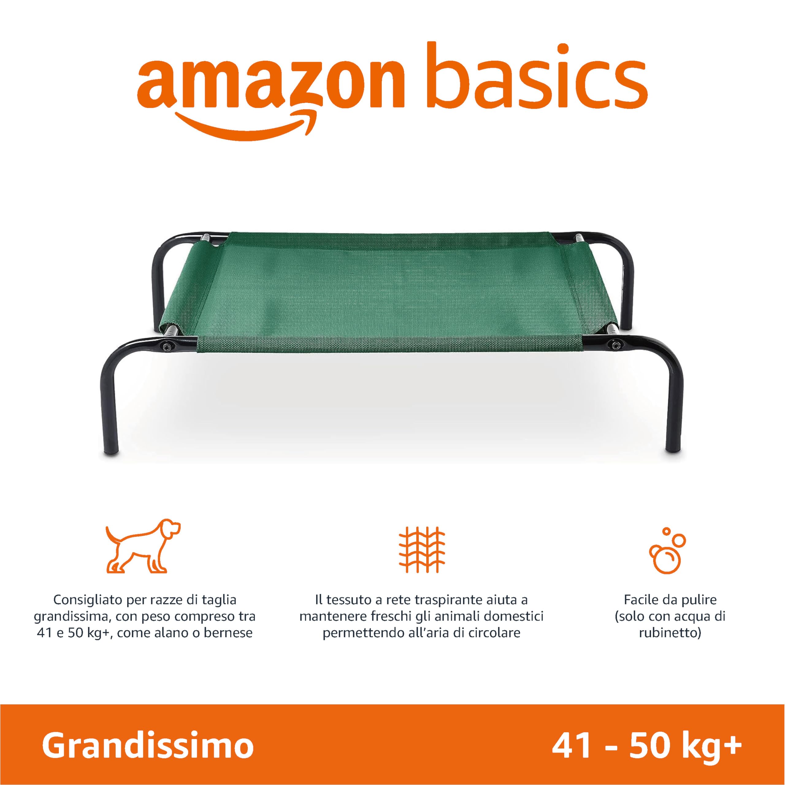 Amazon Basics per cane, Lettino rialzato rinfrescante per animali domestici, Misura XL, stoffa, Verde