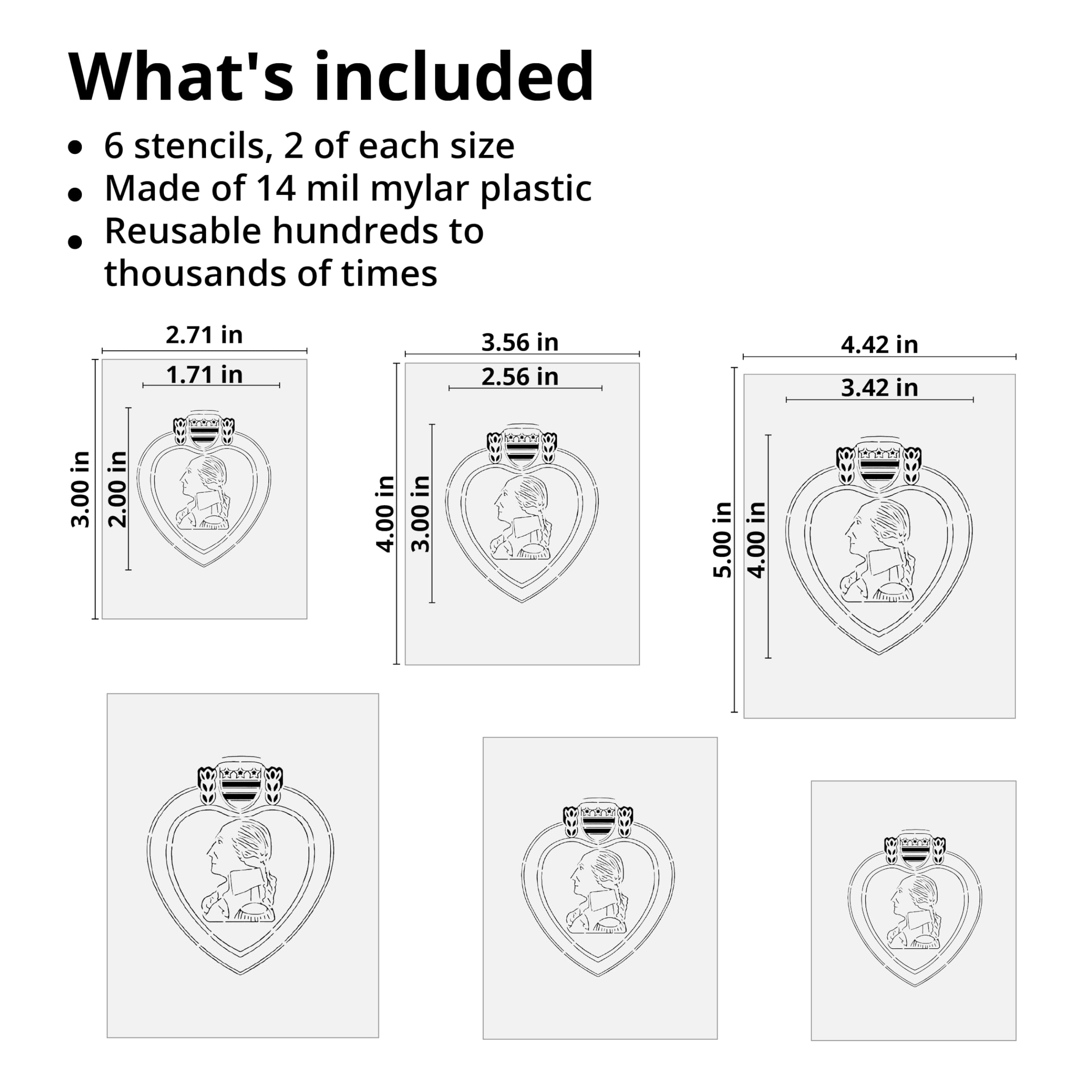 Stencil Stop Fioletowy szablon w kształcie serca – wielokrotnego użytku do projektów DIY, malowania, rysowania, rzemiosła – 14 mil tworzywa sztucznego z mylaru (5 cm, 7,6 cm i 10 cm, 2 szt.)