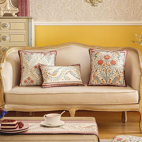 Miniatura 4 de Fundas de almohada de diseñador vintage de 12 x 20 pulgadas, fundas de almohada lumbares de terciopelo suave rojo con patrón floral de pájaros,