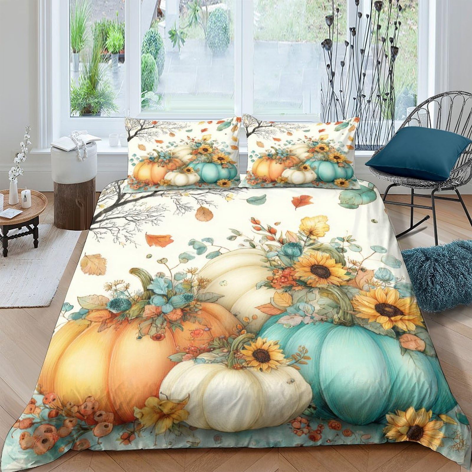 Ctjqhvkz Style-8 3D Printed Autumn Pumpkin Fitted Sheet Microfiber Soft Sunflower Mattress Cover For Bedroom Guest Room Decor Single（135X200cm）