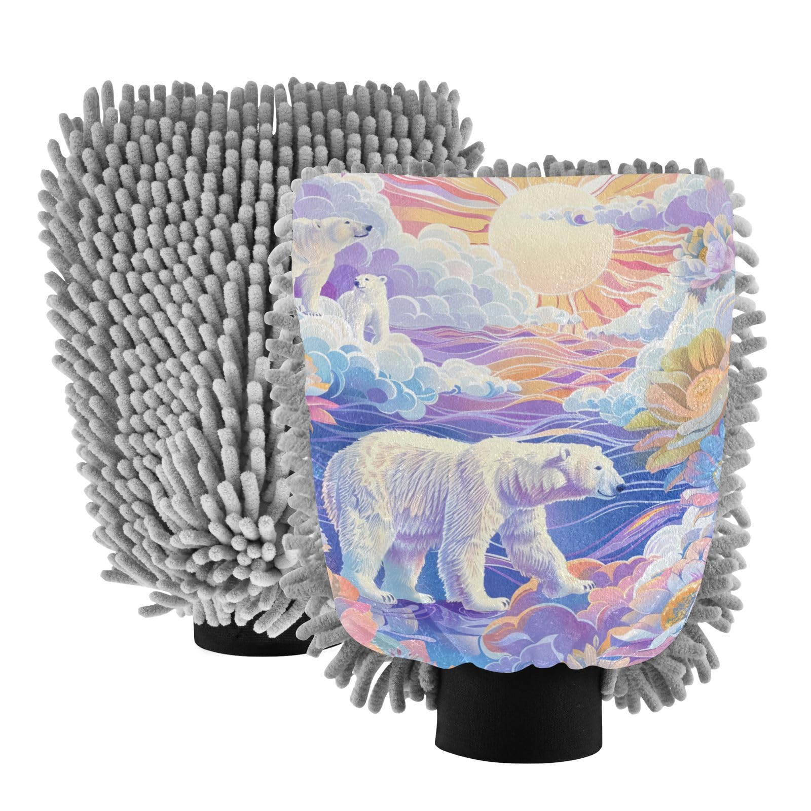 IOACIY Absorbent Microfiber Car Wash Drying Mitts, 2 Pack, Scratch-Free & Lint-Free, Rich Foam, Highly Absorbent, Double Sided, Wash Mitt Perfect for Car Washing, L, Bear (4)