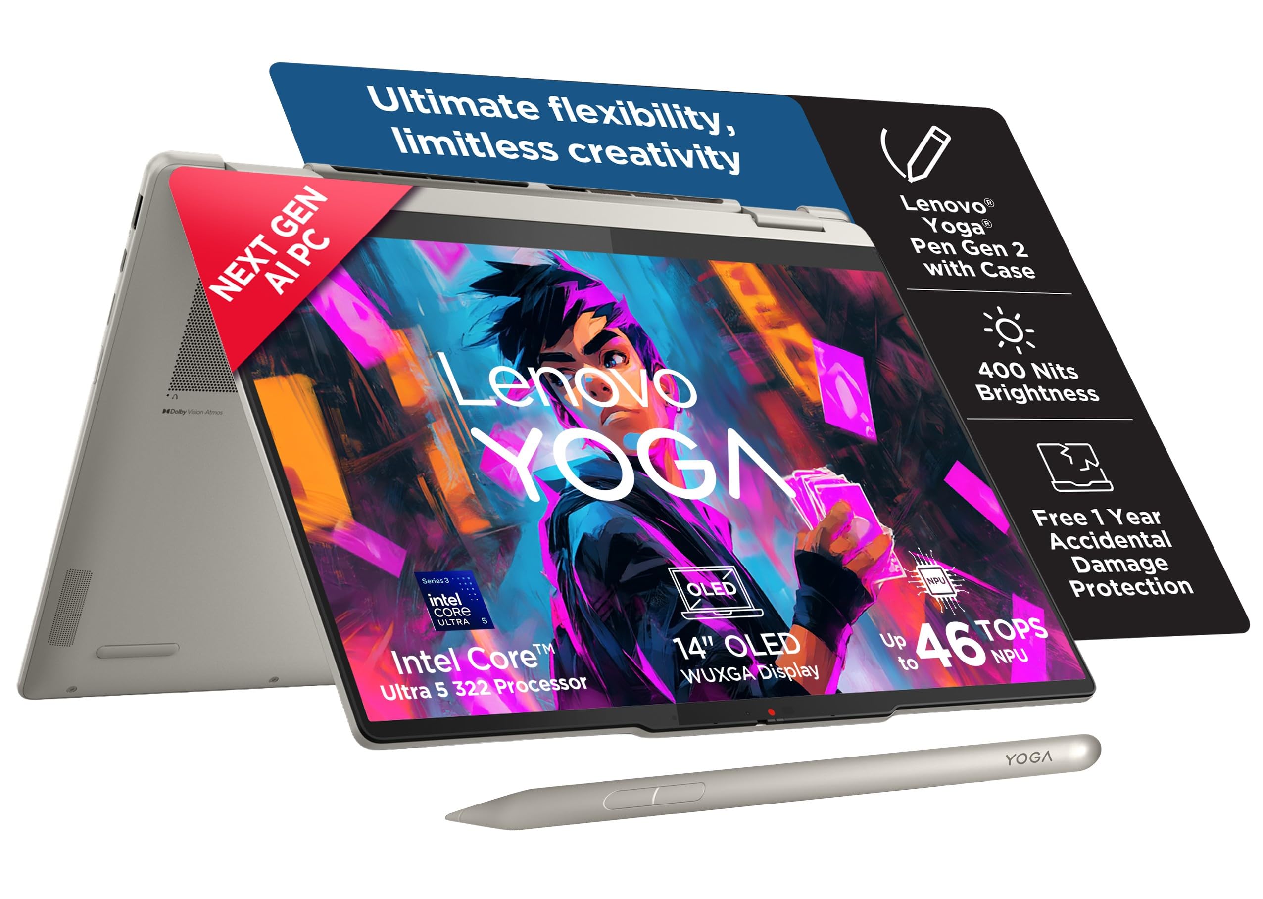 Lenovo Yoga 7 2-in-1 Aura Edition Intel Evo Core Ultra 5 322 (16GB RAM/512GB SSD/14 (35.5cm)/WUXGA OLED/Yoga Pen Gen 2/Copilot+ PC/Windows 11/MSO 365 Basic+Office24/Seashell/1.4Kg), 83TC005MIN-picture-28