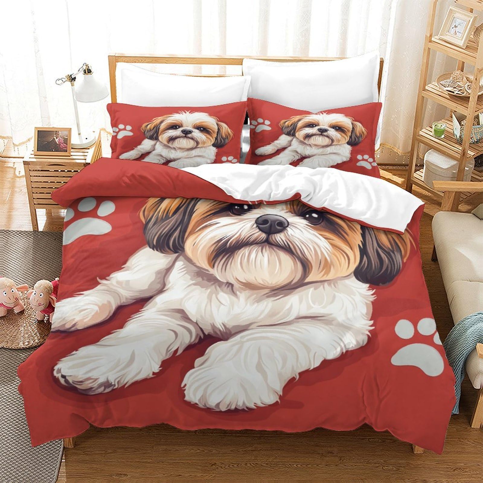Shih Tzu Three-dimensional Printing Bedding Comforter Set Shih Tzu Bed Cover Ultra-fine Fiber Pillow Slip Included Gentle And Washable Double（200x200cm）