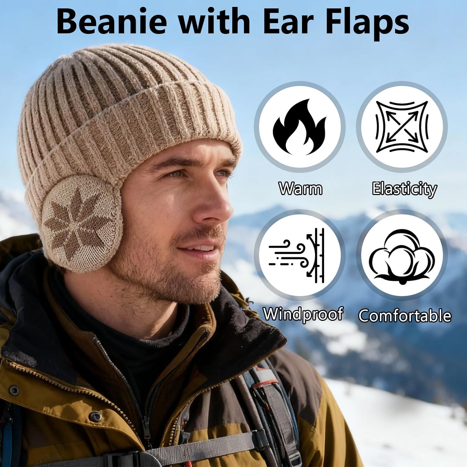 Winter Beanie Hats with Ear Flaps for Men Women,Fleece Lined Beanie Warm Winter Knitted Hat,Outdoor Windproof Knit Skull Cap - Image 4