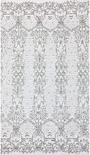 Miniatura 7 de Bellagio - Tela de encaje de malla de tul metálico con purpurina plateada metalizada sobre tela de encaje