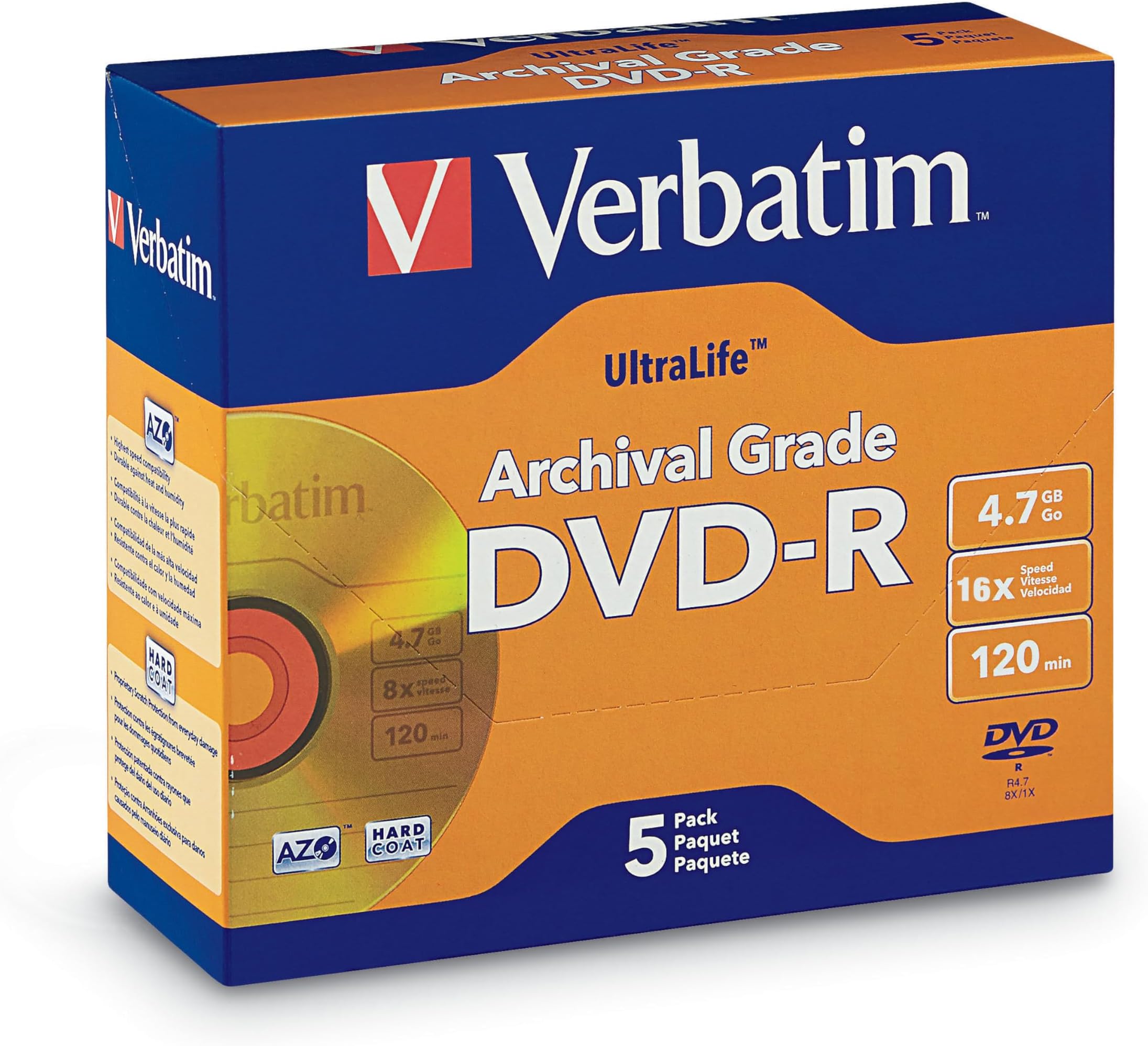 UltraLife 4.7GB 8x Gold Archival Grade DVD-R, 5-Disc Jewel Case 96320