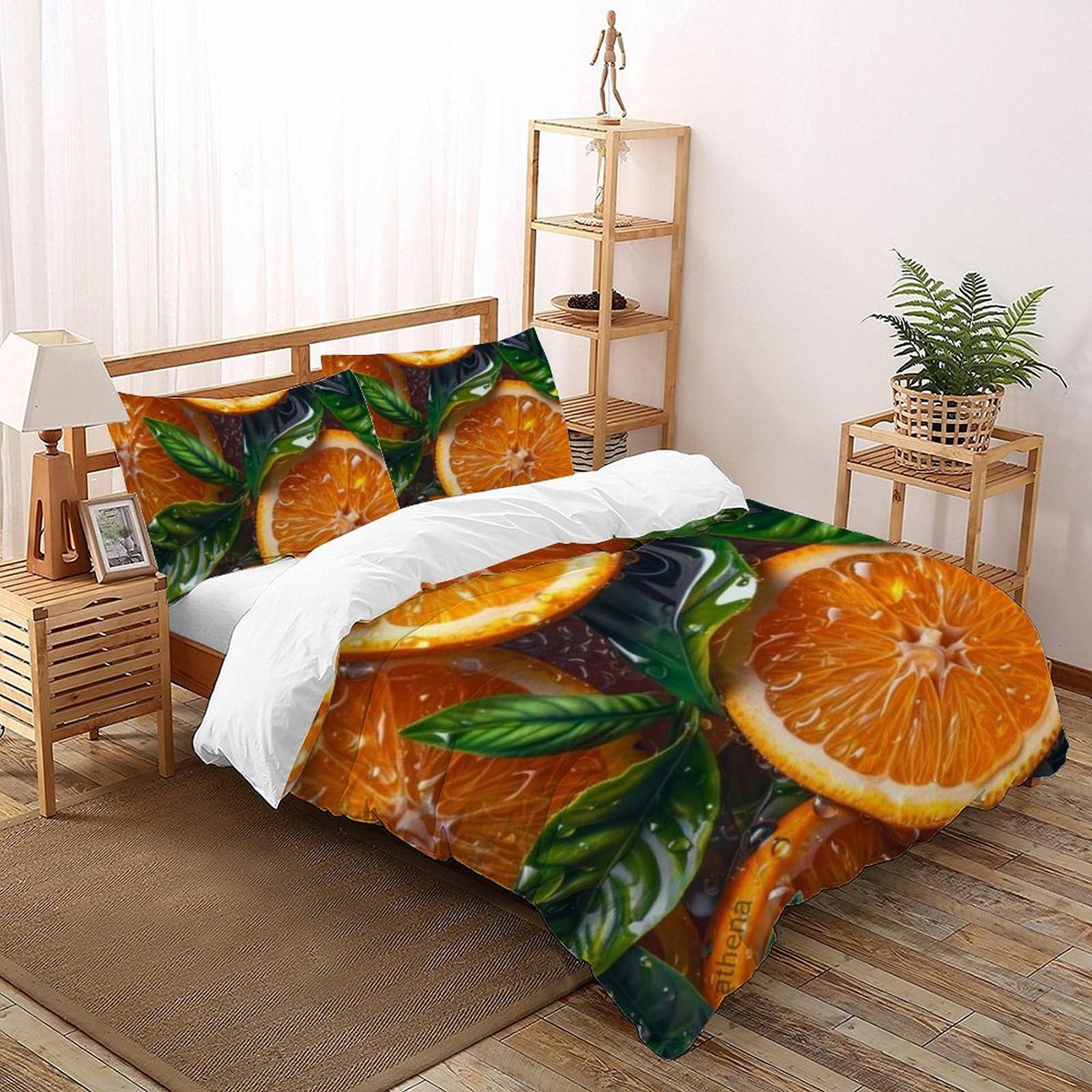 Housse de couette double 200x200cm en microfibre orange infroissable et facile à laver pour ado