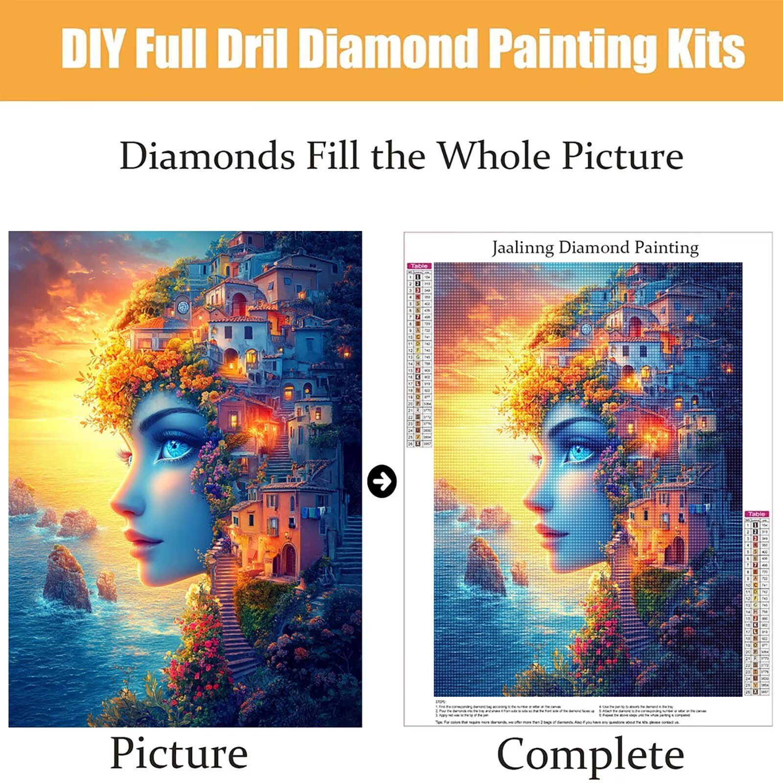 Diamond Painting Kit Completo, Diamond Painting Astratto, 5D Quadrato Pittura Diamante Kit Manualidades Adultos DIY Diamantini Crystal Art Disegni Ricamo Punto Croce Artigianale, 80x100cm Donna j0-726