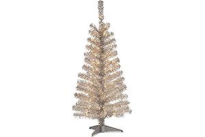Pre-Lit Artificial Silver Tinsel Christmas Tree with White Lights