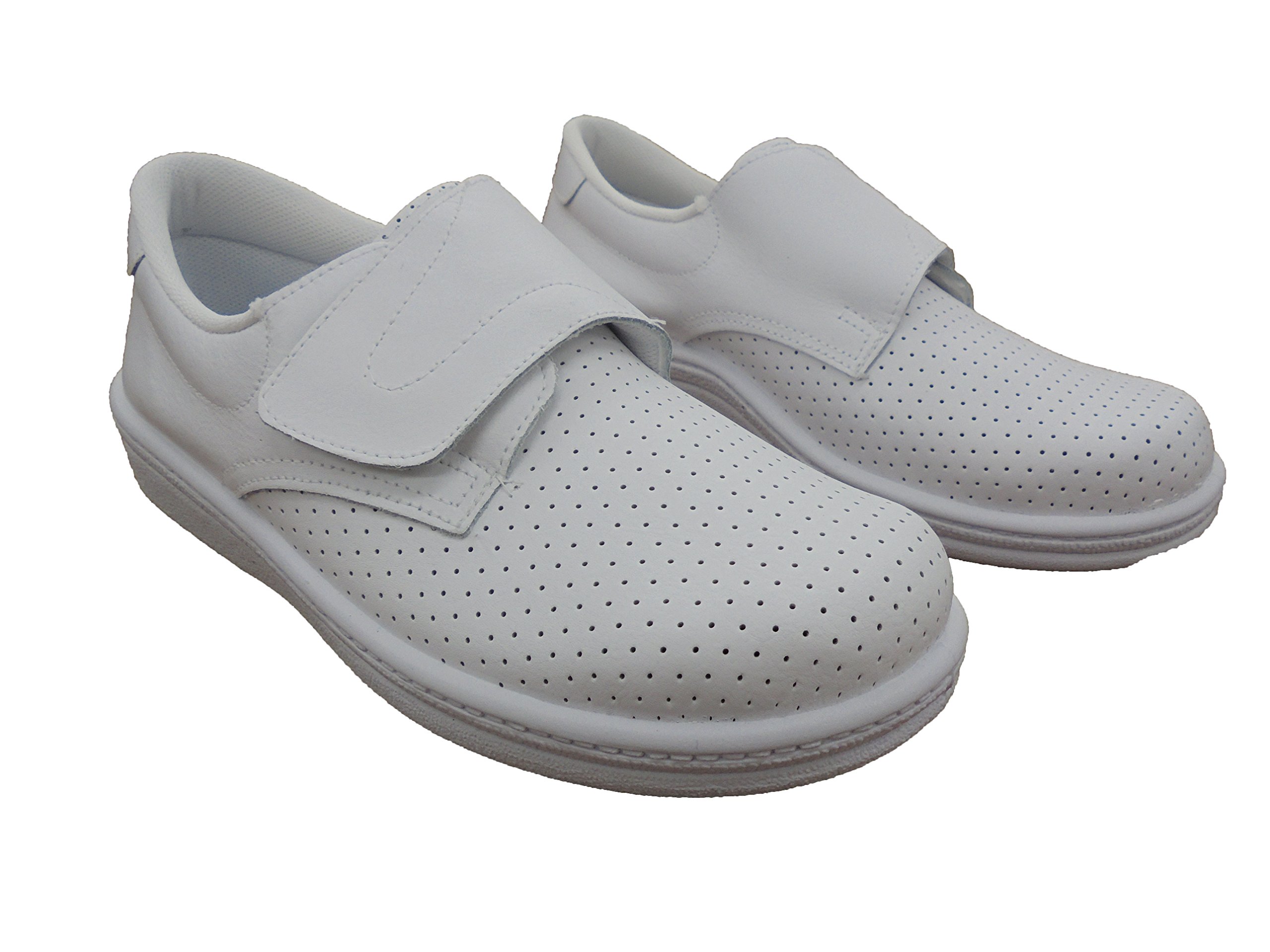 Zuecos Sanitarios Anatomicos en Piel para Hombre, Mod.293 Calzado Made in Spain, Garantia de Calidad. (42, Blanco)