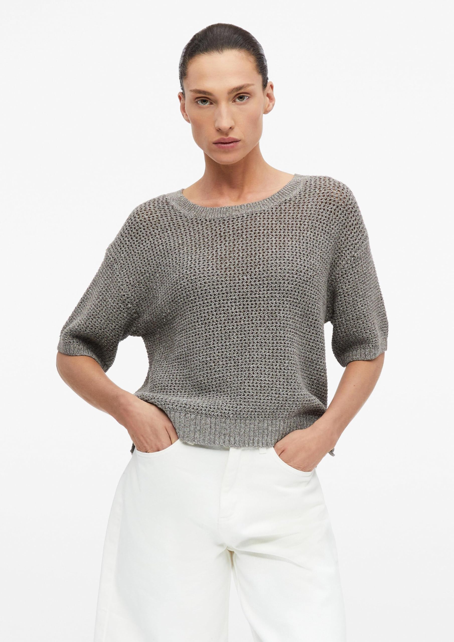 Comma Melierter Pullover aus Ajourstrick