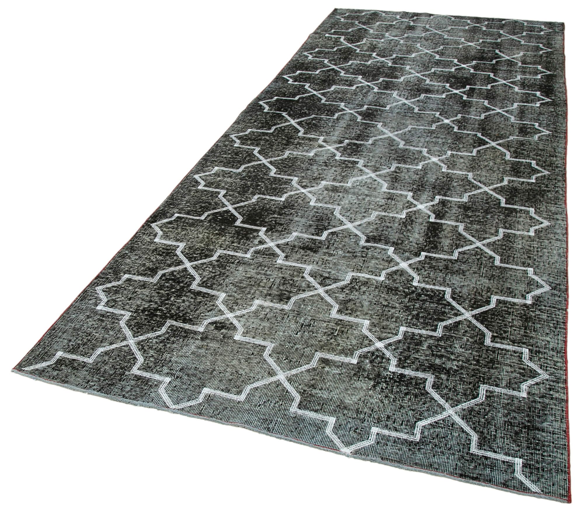 49 x 127 - 145 x 383 Cm Geometric Carpet Black Geometric Bohemian Wool Cotton Handmade Handknotted Vintage