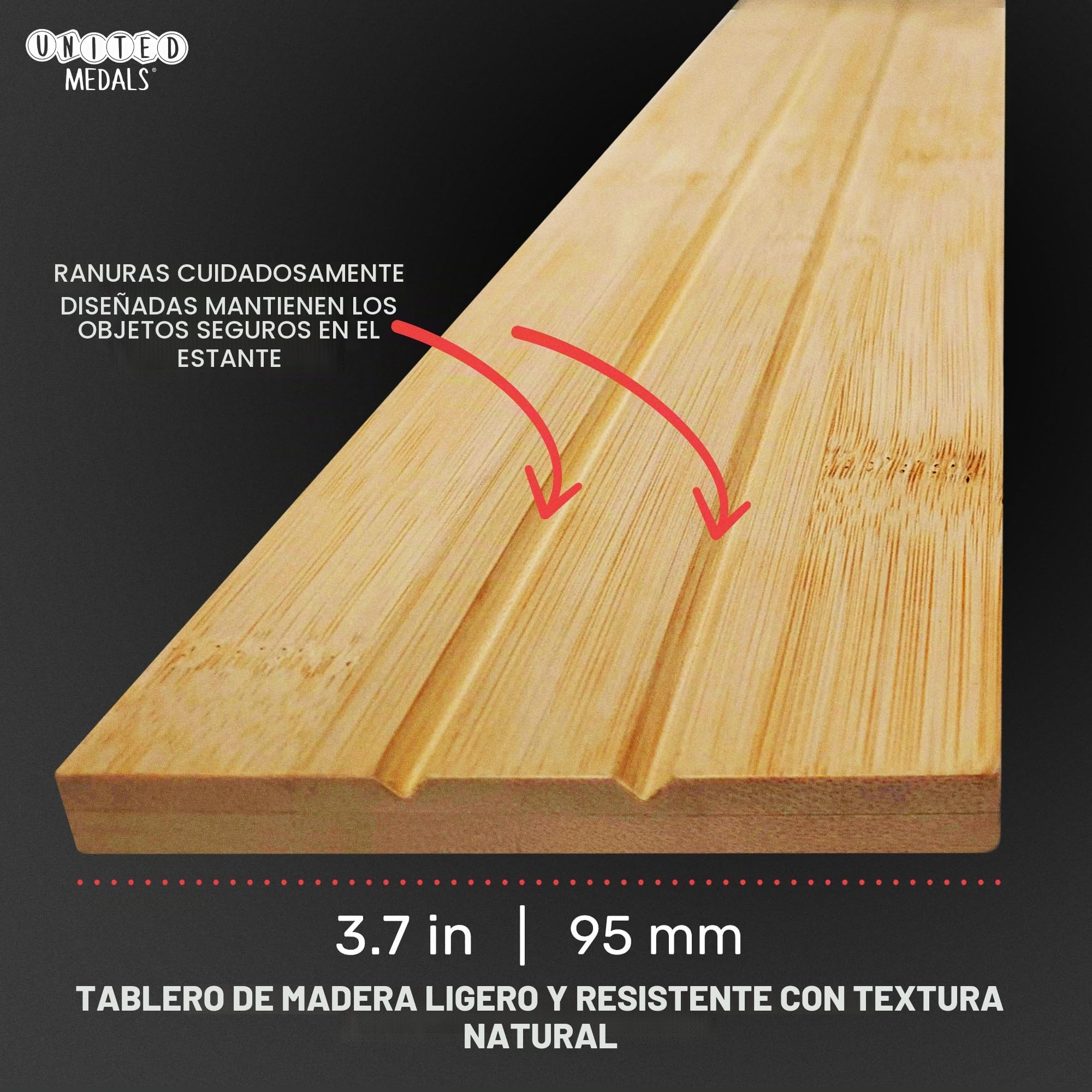 Colgador de medallas, en blanco con estante de bambú natural