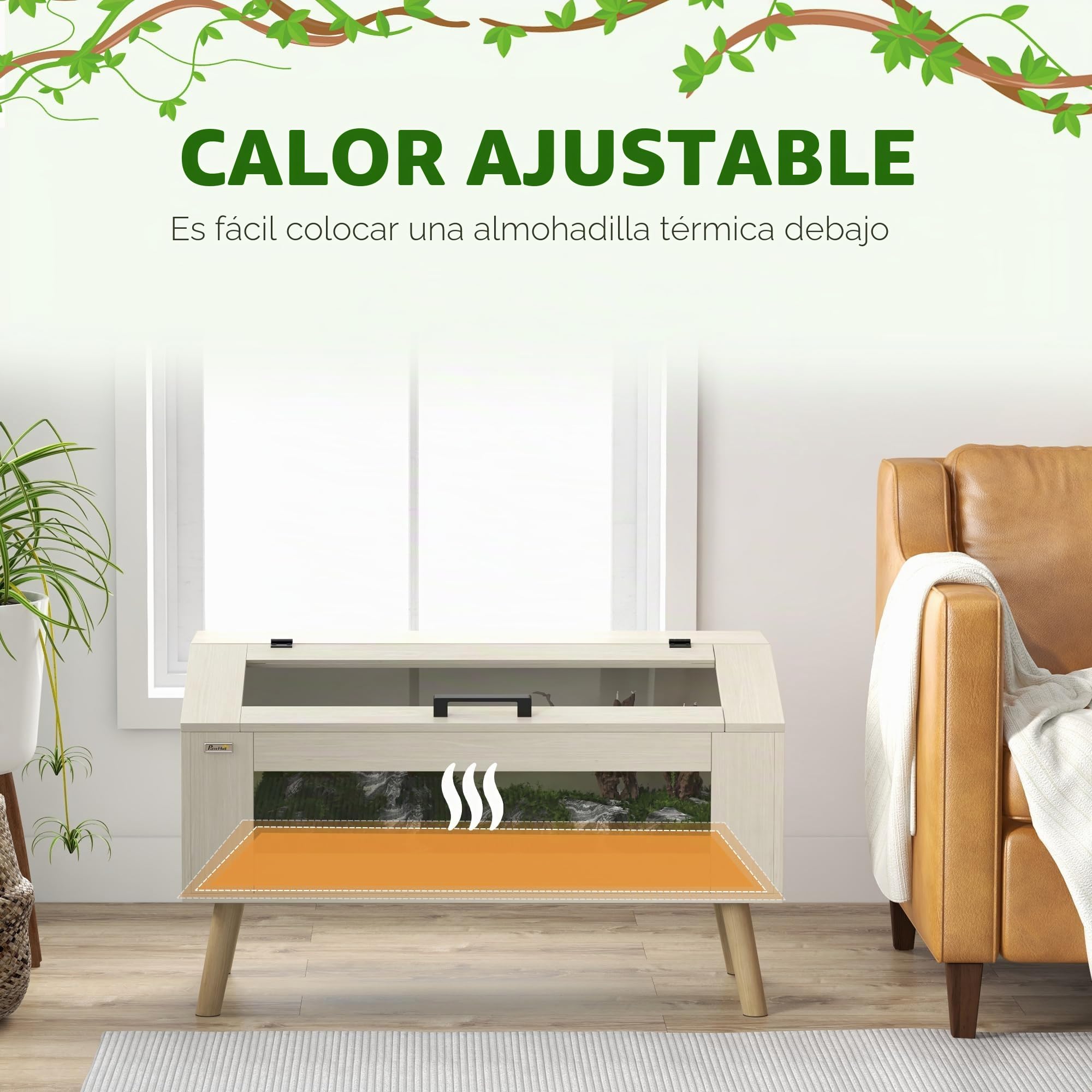 PawHut terrario para Reptiles, 140L Reptil Caja de alimentación con Ventanas de Vidrio Templado, Tapa, Patas, Caja de cría de Reptiles para Anfibios, araña, Roble, 100 x 50 x 60 cm