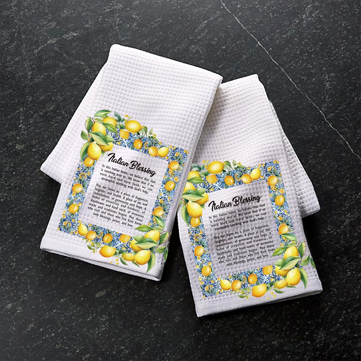 PXTIDY Italian Blessing Kitchen Towel Italian Housewarming Gifts Lemon Kitchen Decor Accessories Italy Mama Nonna Tea Dish Towel (we Believe That t) - Image 4