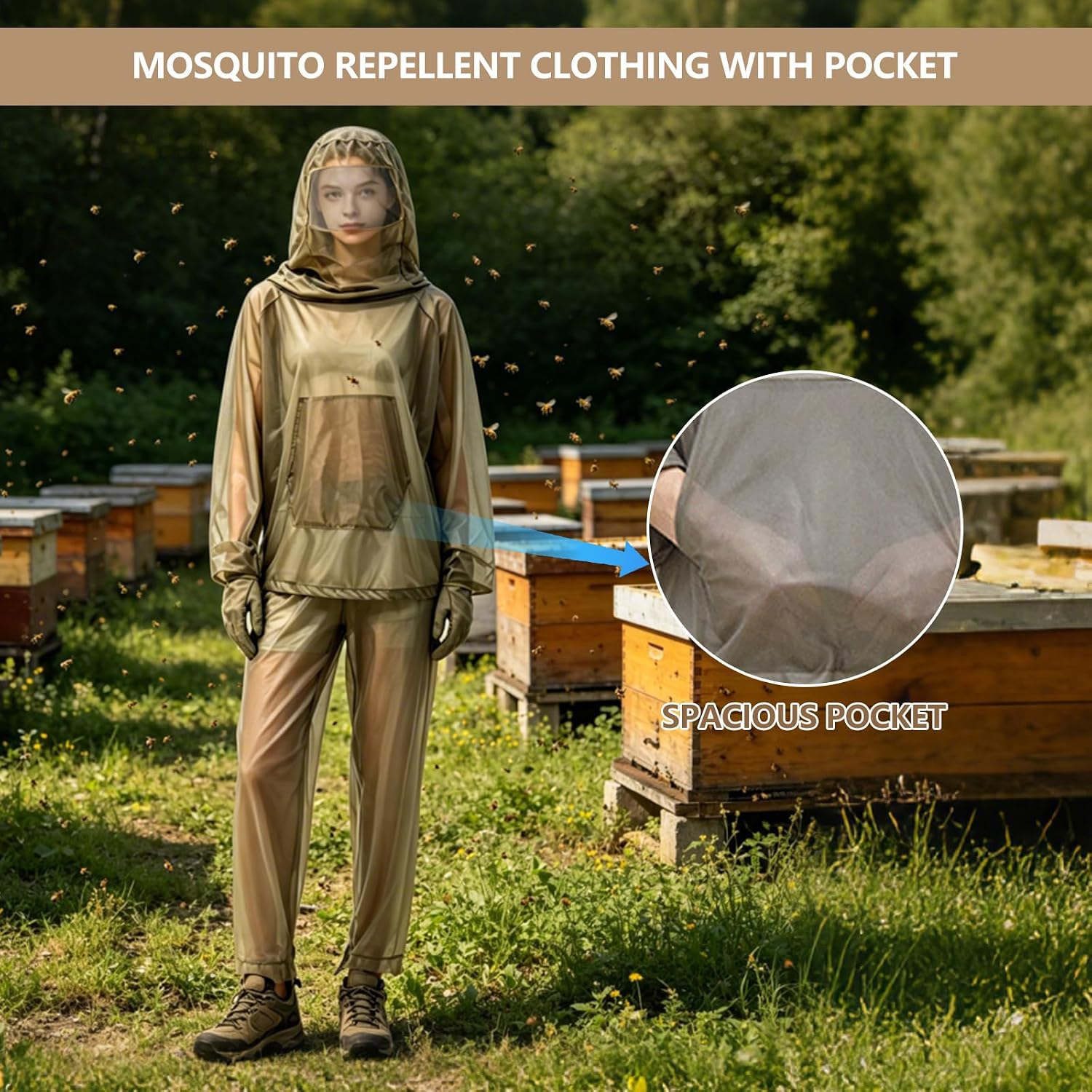 Mosquito Net Suit,Mosquito Jacket with Hood&Pants&Gloves,Bug Suit for Men Women,Mosquito Proof Clothing for Gardening Fishing