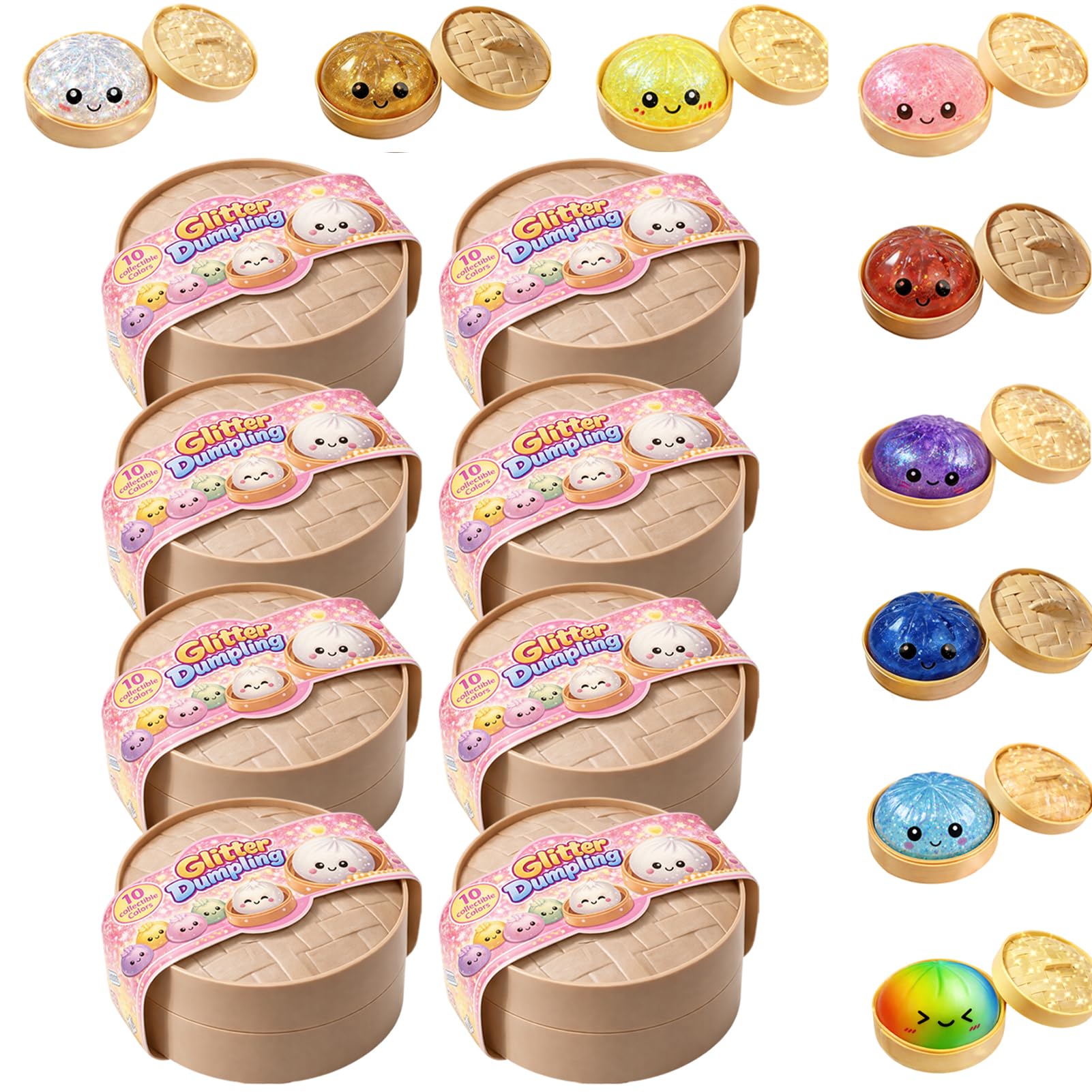 2026 New Dumpling Squishy Blind Box, Dumpling Stress Relief Toy Set - Surprise Glitter Dumplings, Random Colors (8)
