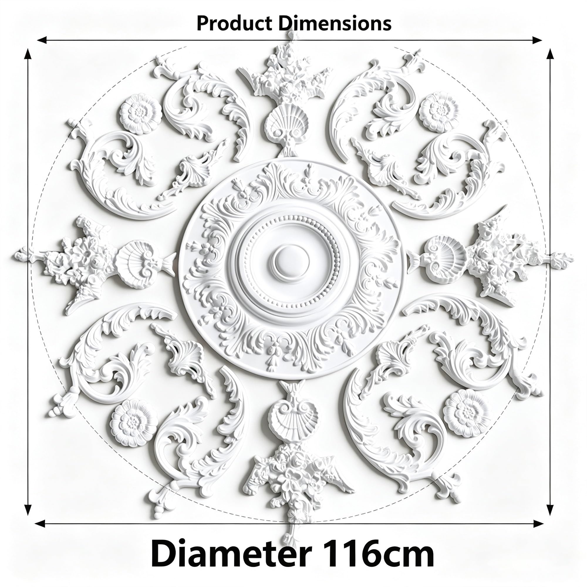 116cm Rosone Lampadario Soffitto Bianco Polistirolo Decorativo | Medaglione del Ventilatore Rotonda Moderno per Pareti Portalampada