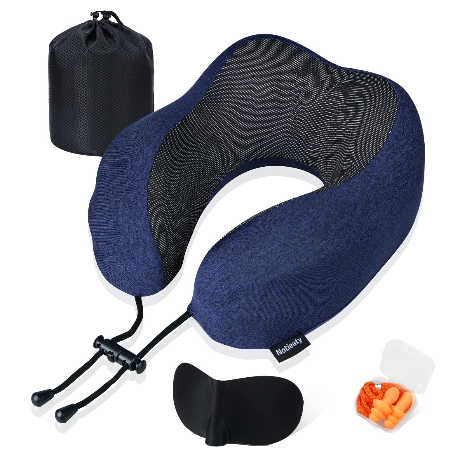 Notieaty Travel Pillow 100% Pure Memory Foam Neck Pillow,Traveling Can Be Used for Sleeping Plane Car Travel Home, Airplane Travel Kit with 3D Contoured Eye Masks, Earplugs, and Luxury Bag…