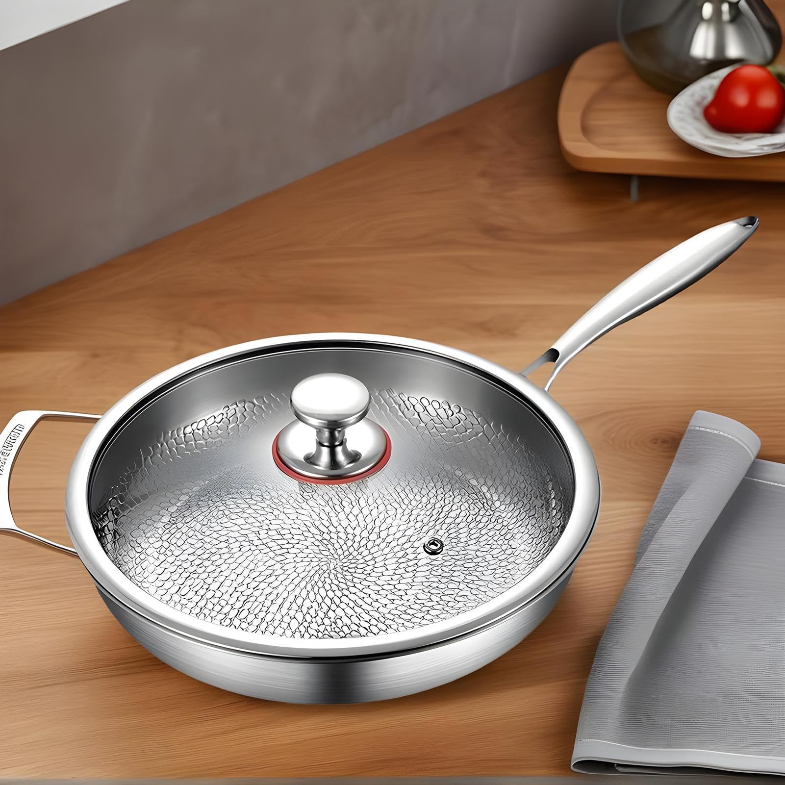 Sartenes de Titanio para Cocinar, Sartén de Titanio, Sartén Antiadherente Con Tapa Para Uso Diario Restaurante Apartamento Hotel Camping Cocina Interior