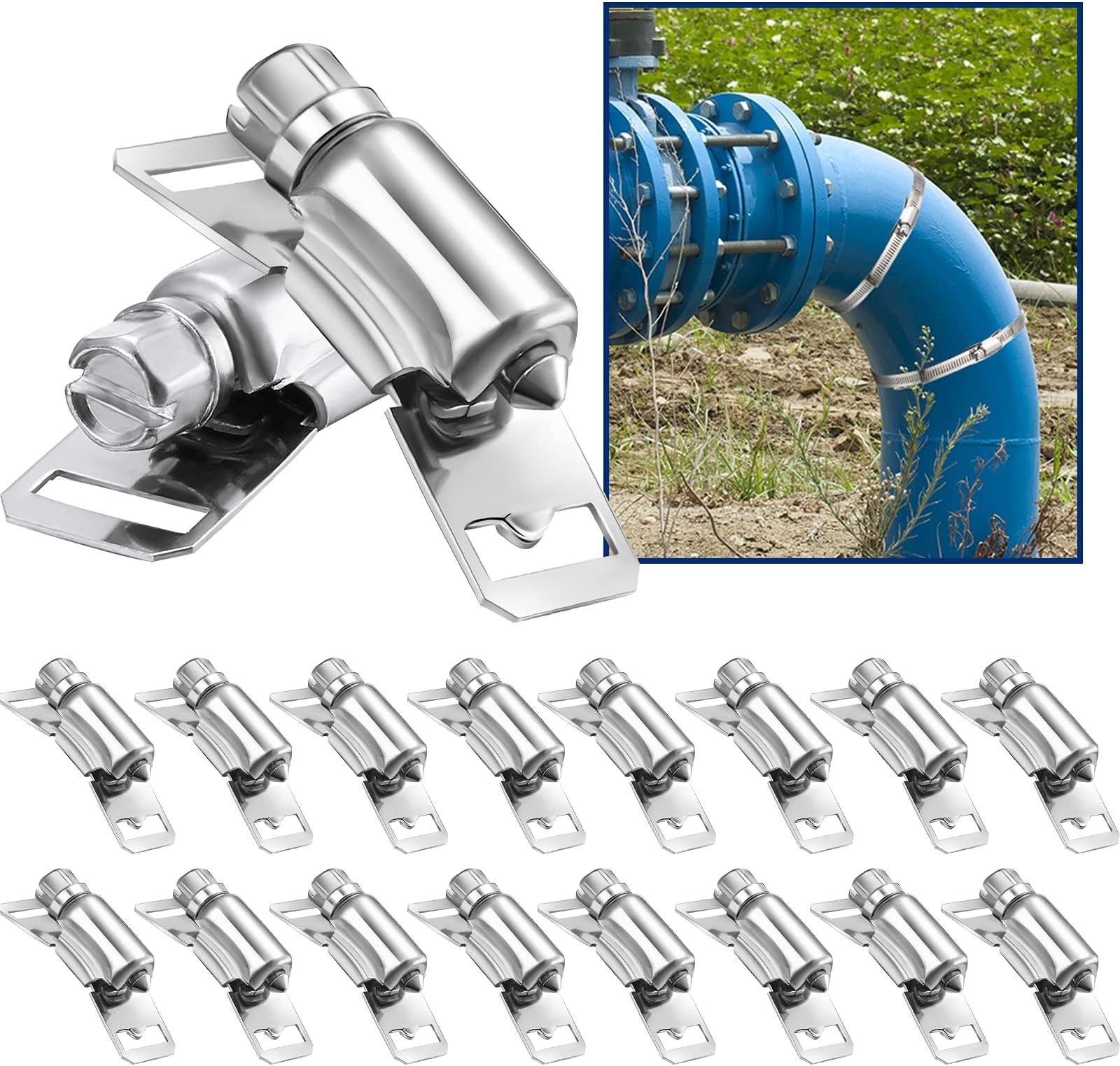 Ripeng 18 Pack Hose Clamp Fasteners Only 304 Stainless Steel Worm Clamp Fasteners for DIY Adjustable Large Worm Gear Hose Kit, Pipe Duct Tube Metal Strapping